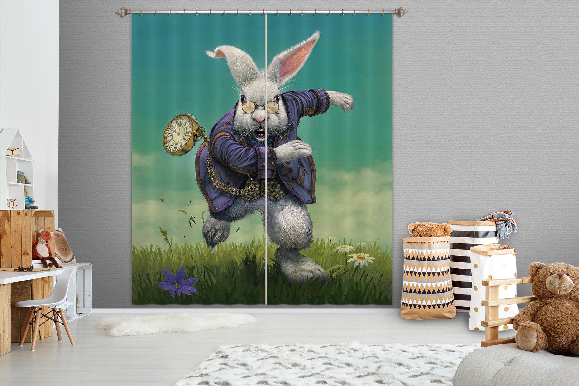 3D White Rabbit 092 Vincent Hie Curtain Curtains Drapes