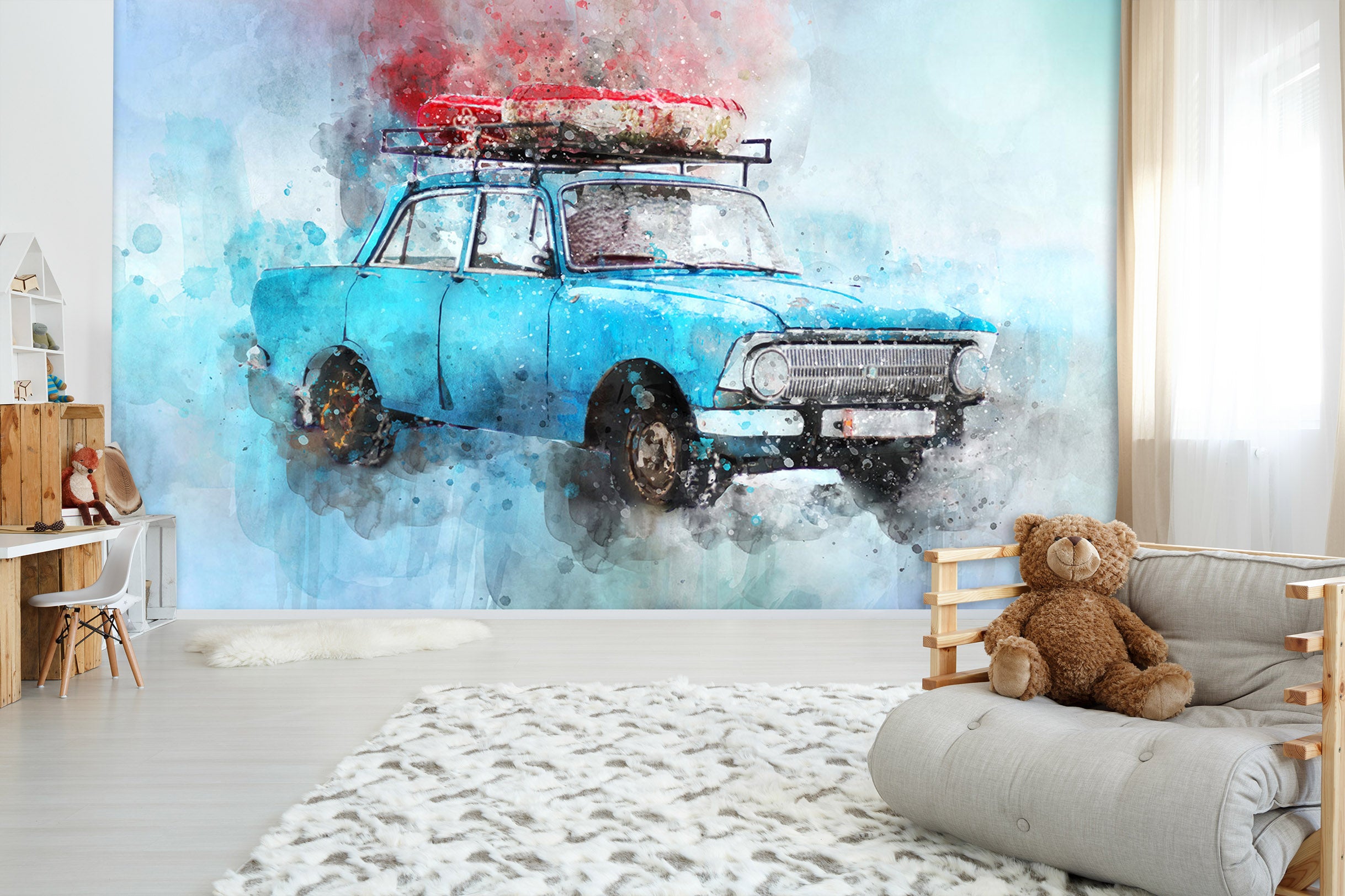 3D Blue Old Car 181 Vehicle Wall Murals