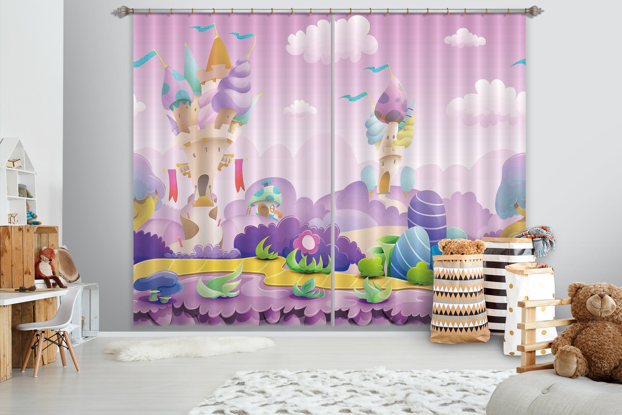 3D Purple World 730 Curtains Drapes