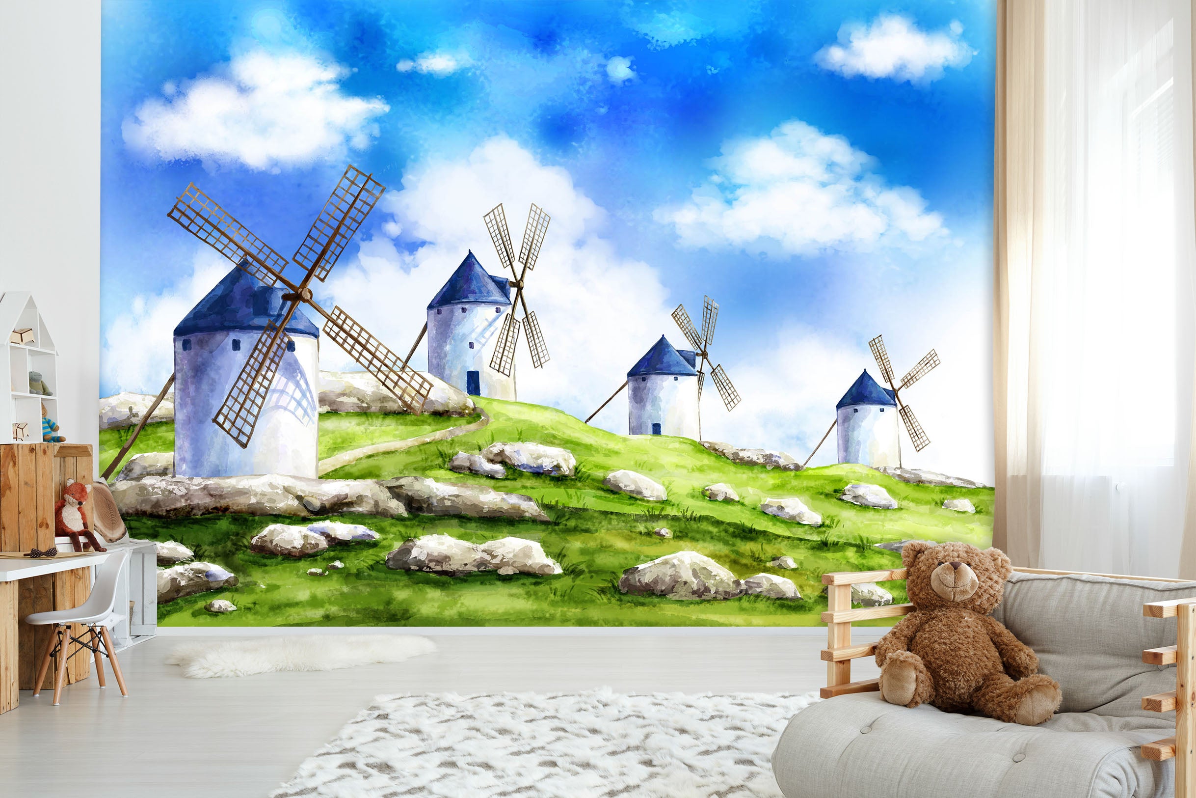 3D Hand Painted Windmill 012 Wall Murals