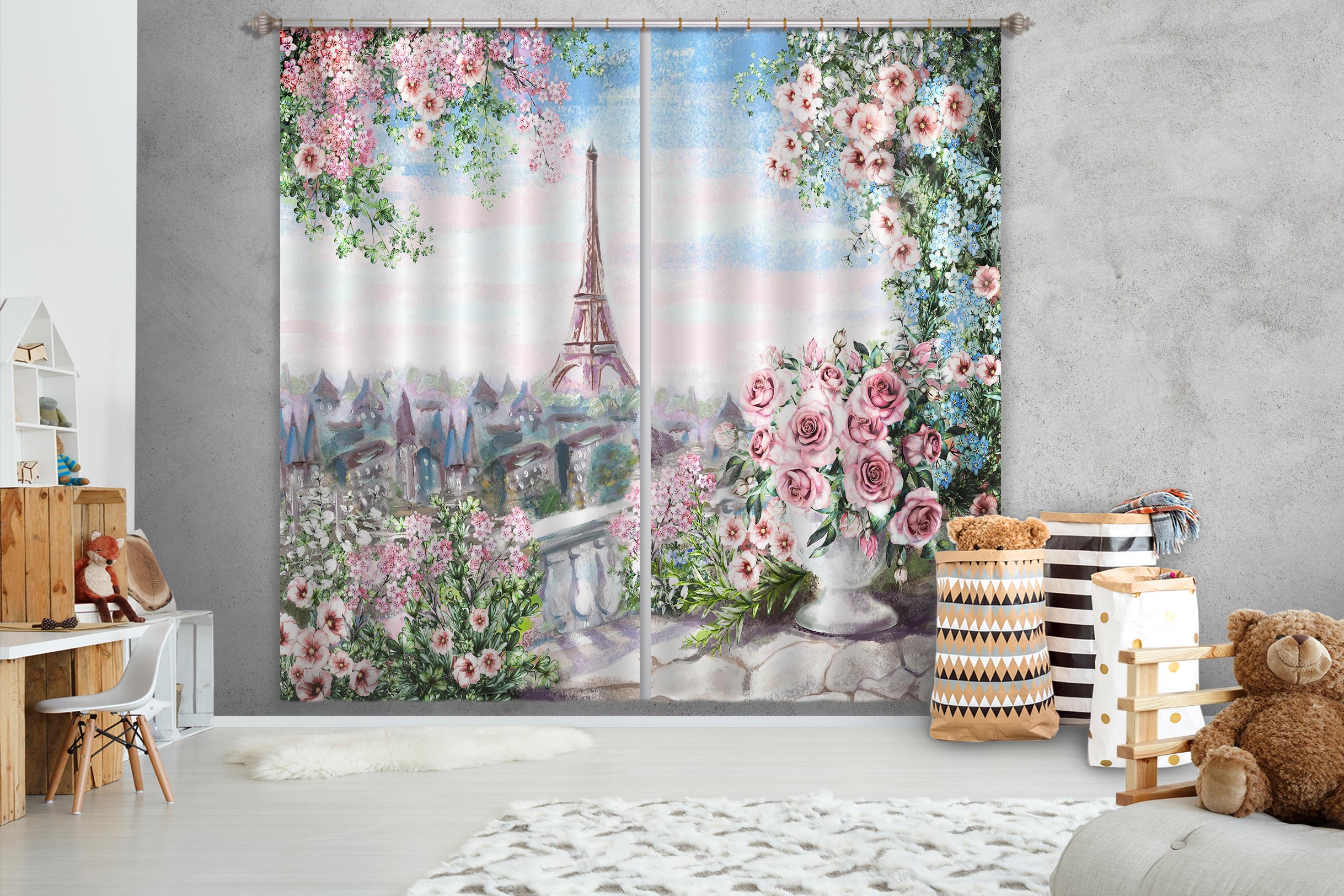 3D Rose Eiffel Tower 042 Curtains Drapes