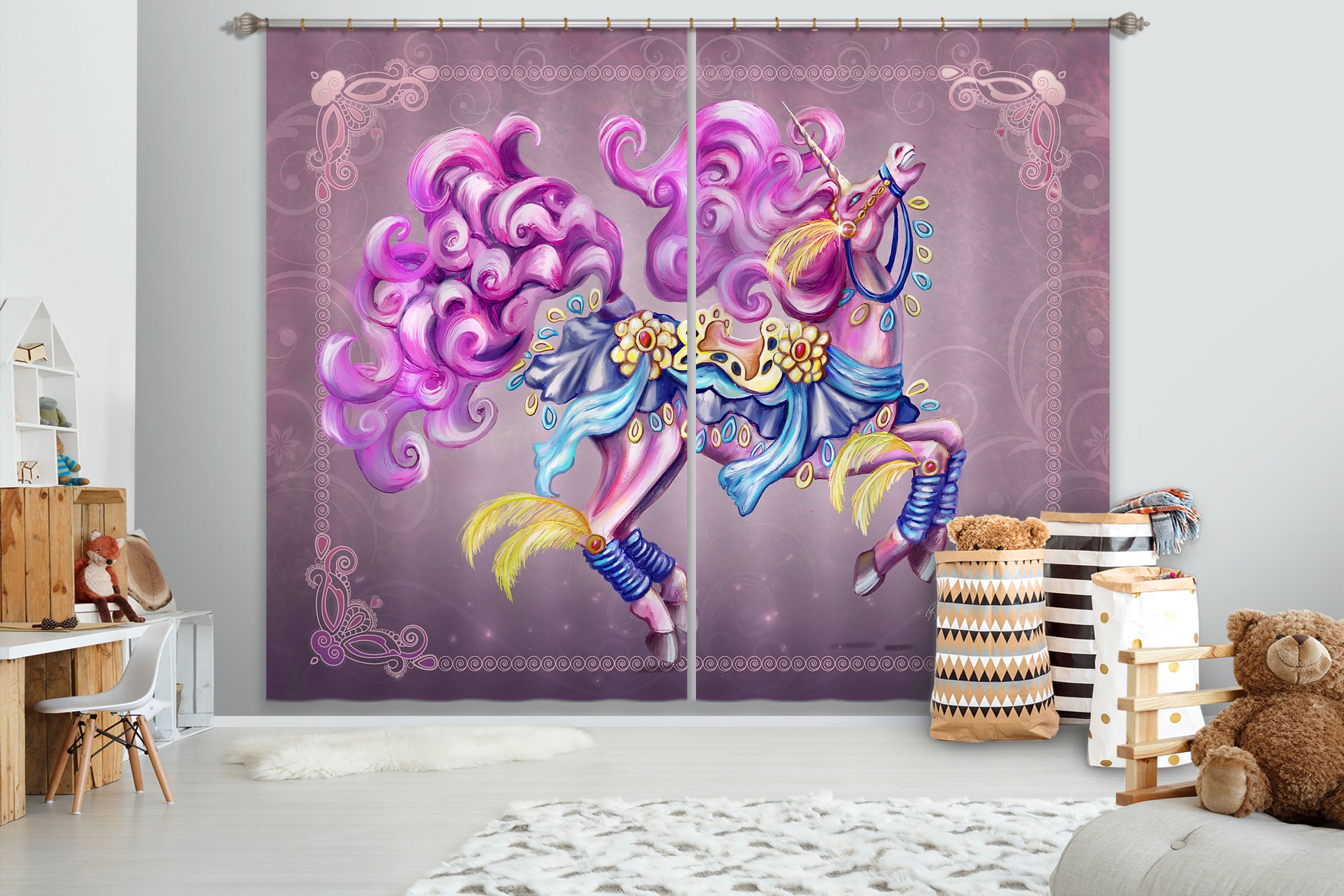 3D Purple Unicorn 115 Rose Catherine Khan Curtain Curtains Drapes