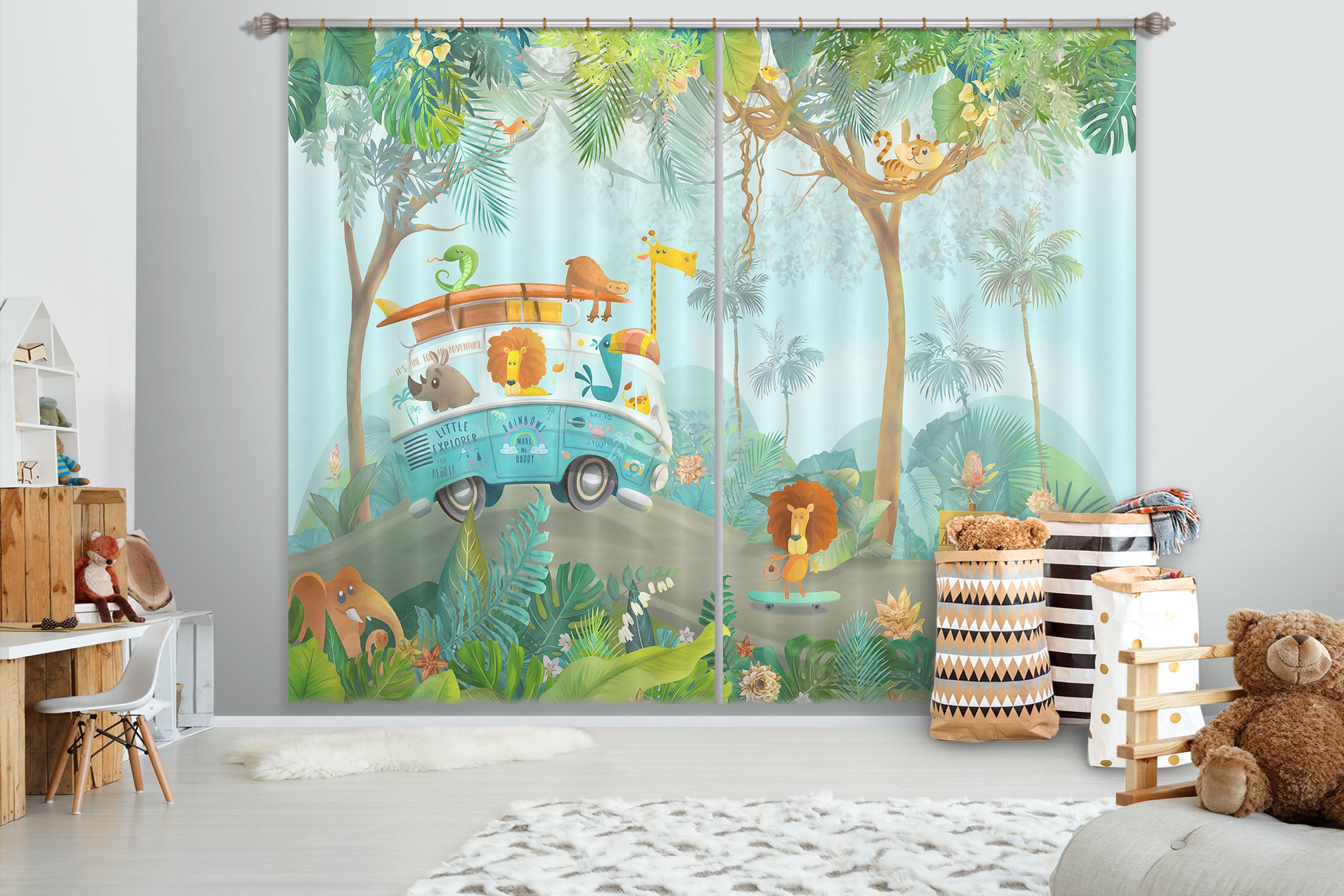 3D Forest Car 750 Curtains Drapes