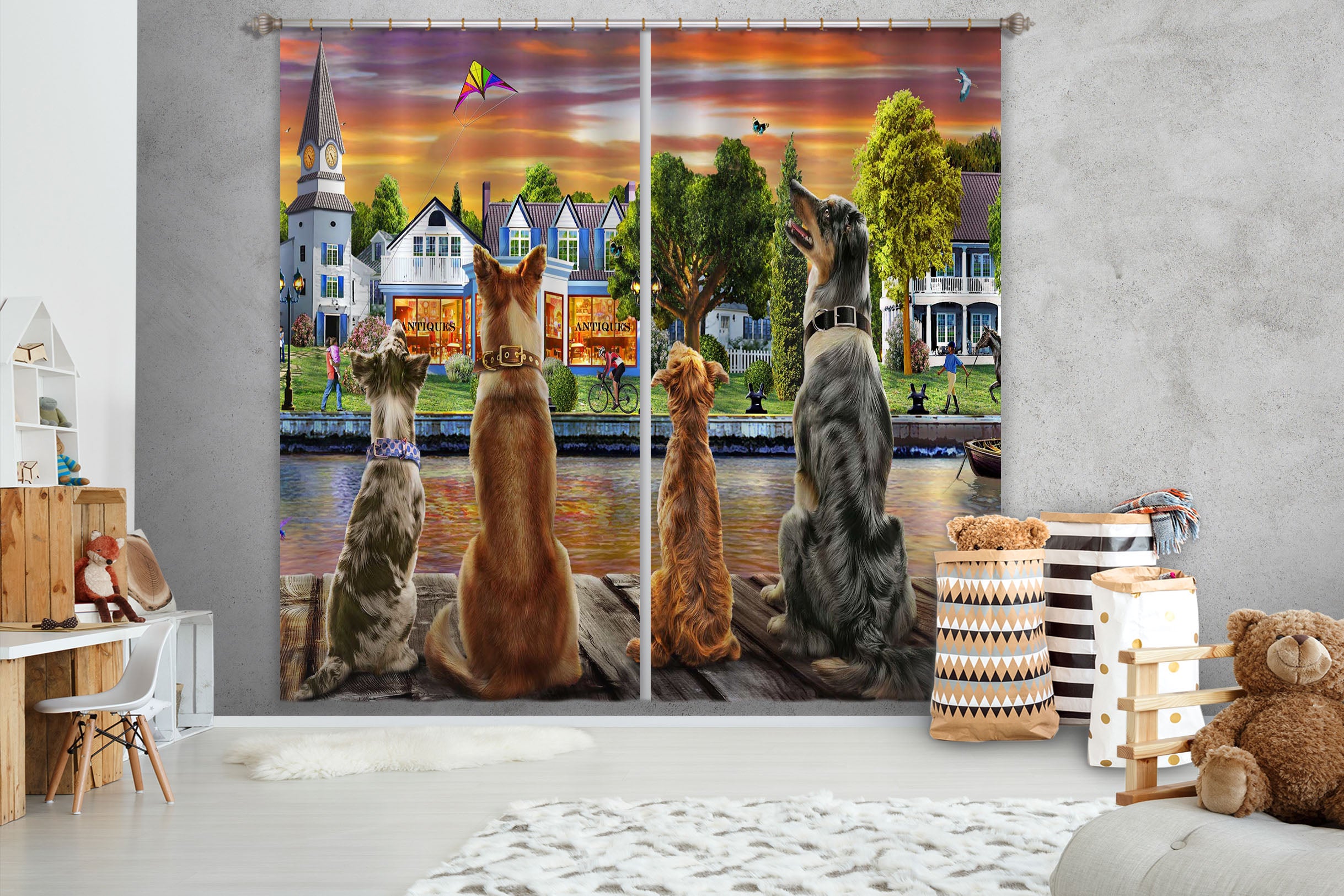 3D Dog Guard 062 Adrian Chesterman Curtain Curtains Drapes