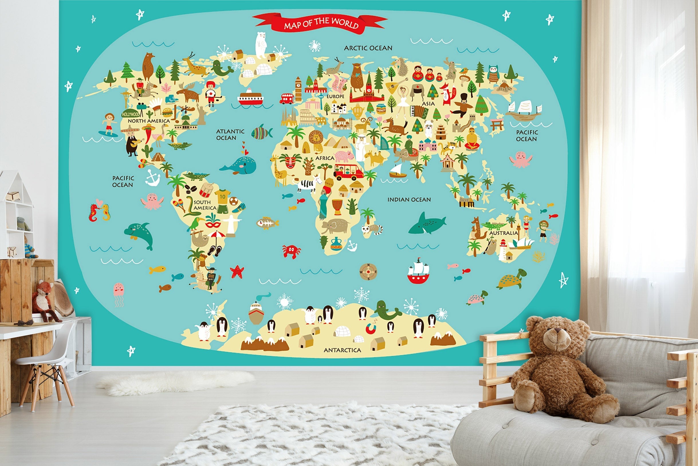 3D Cartoon Animal Map 039 Wall Murals Wallpaper AJ Wallpaper 2