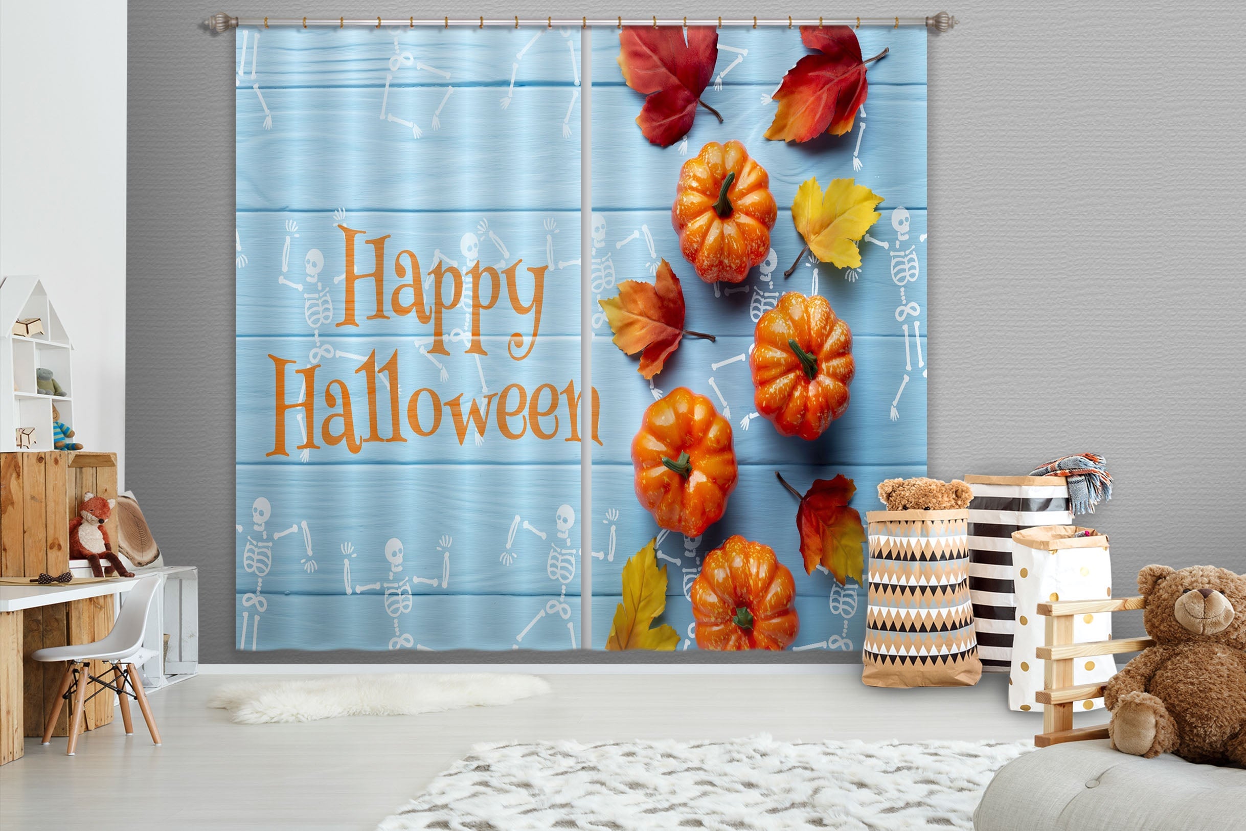 3D Pumpkin Festival 034 Halloween Curtains Drapes Curtains AJ Creativity Home