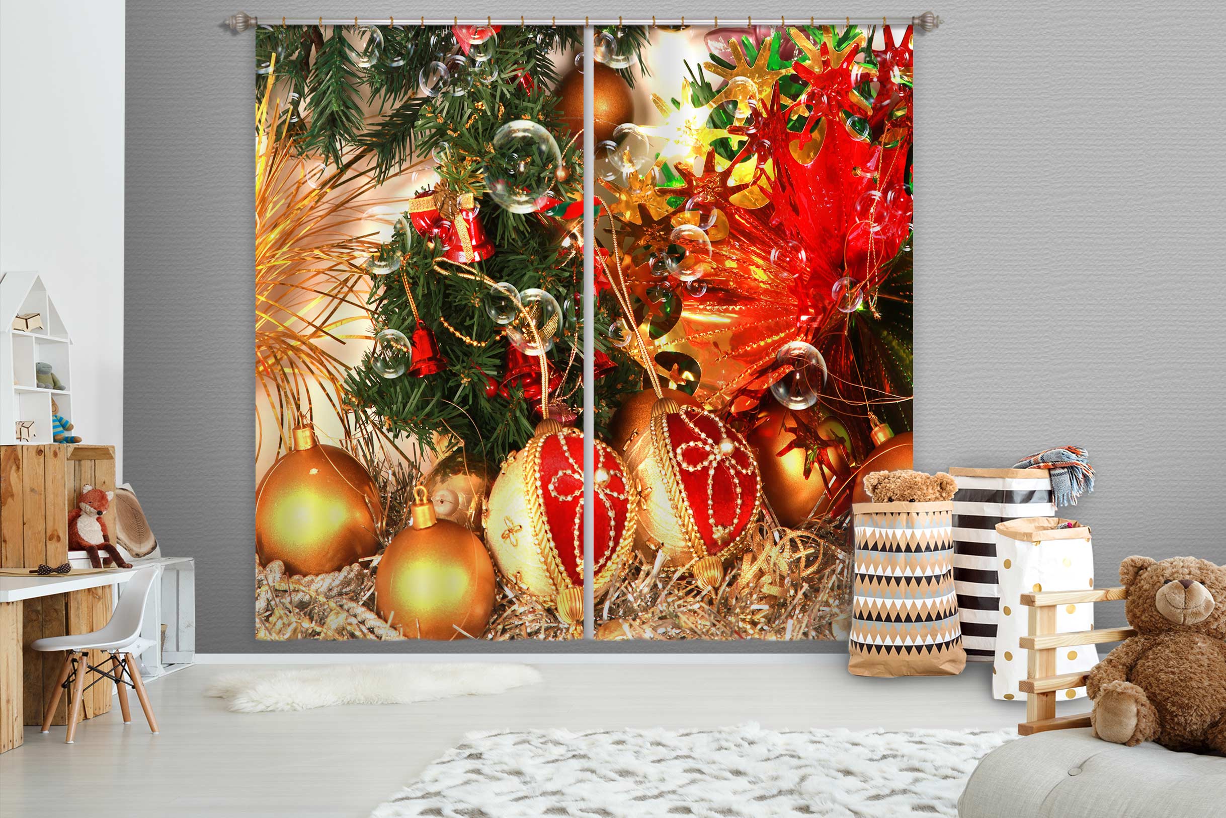 3D Golden Pendant 53083 Christmas Curtains Drapes Xmas