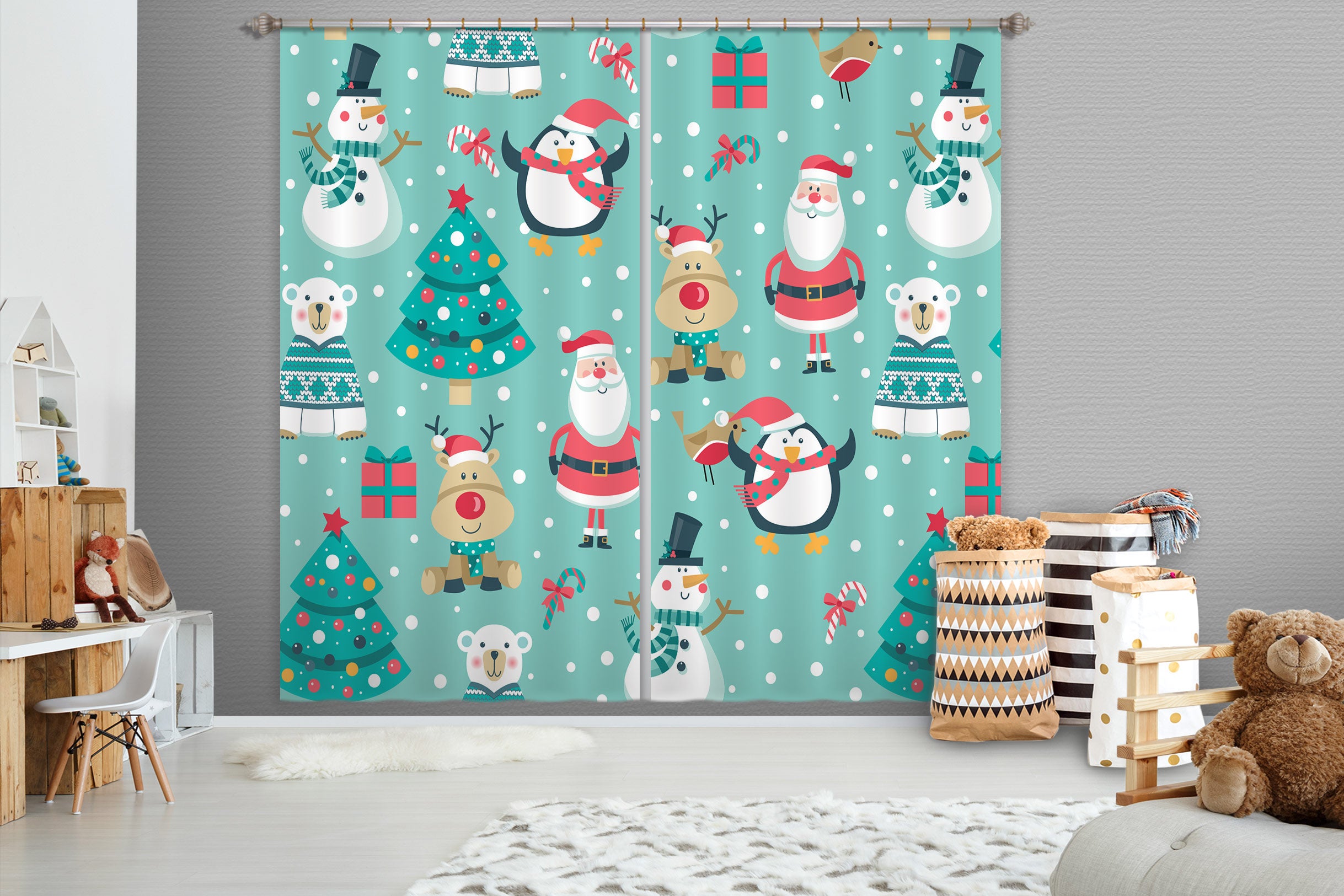 3D Santa Snowman Pattern 53120 Christmas Curtains Drapes Xmas