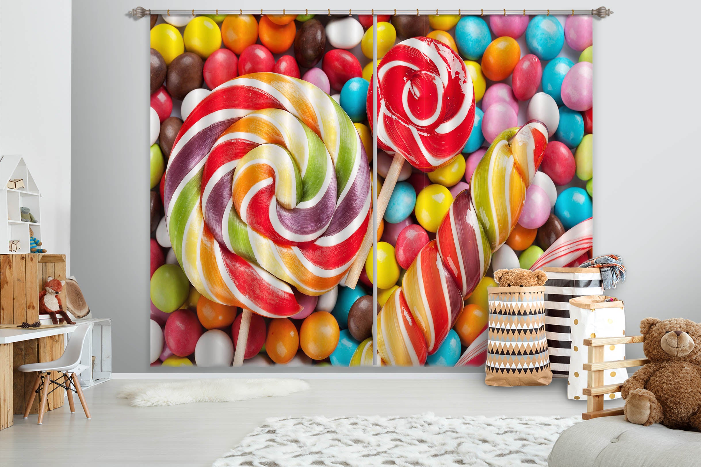 3D Rainbow Lollipop 701 Curtains Drapes