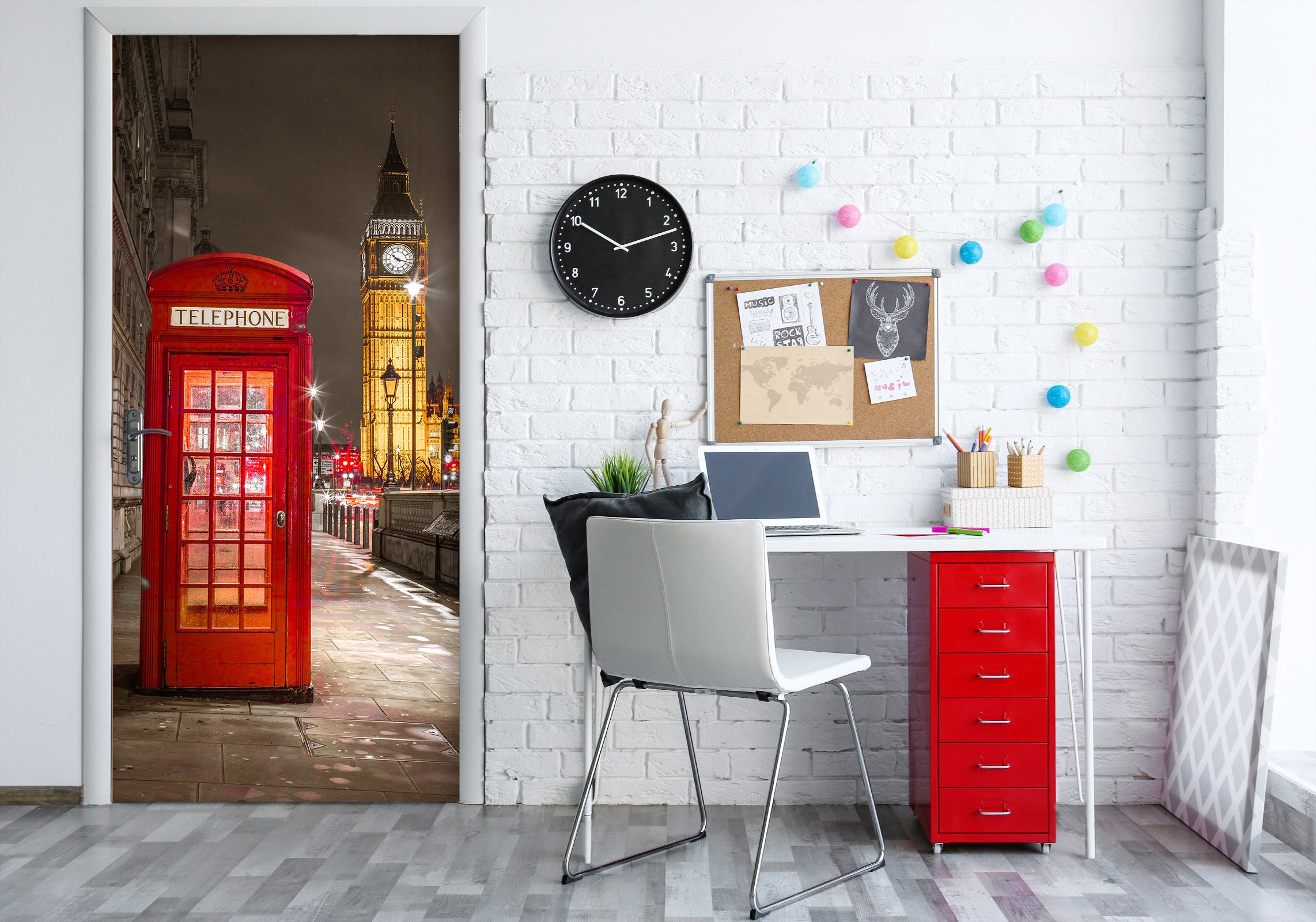3D Red Phone Booth Clock Tower 10738 Assaf Frank Door Mural