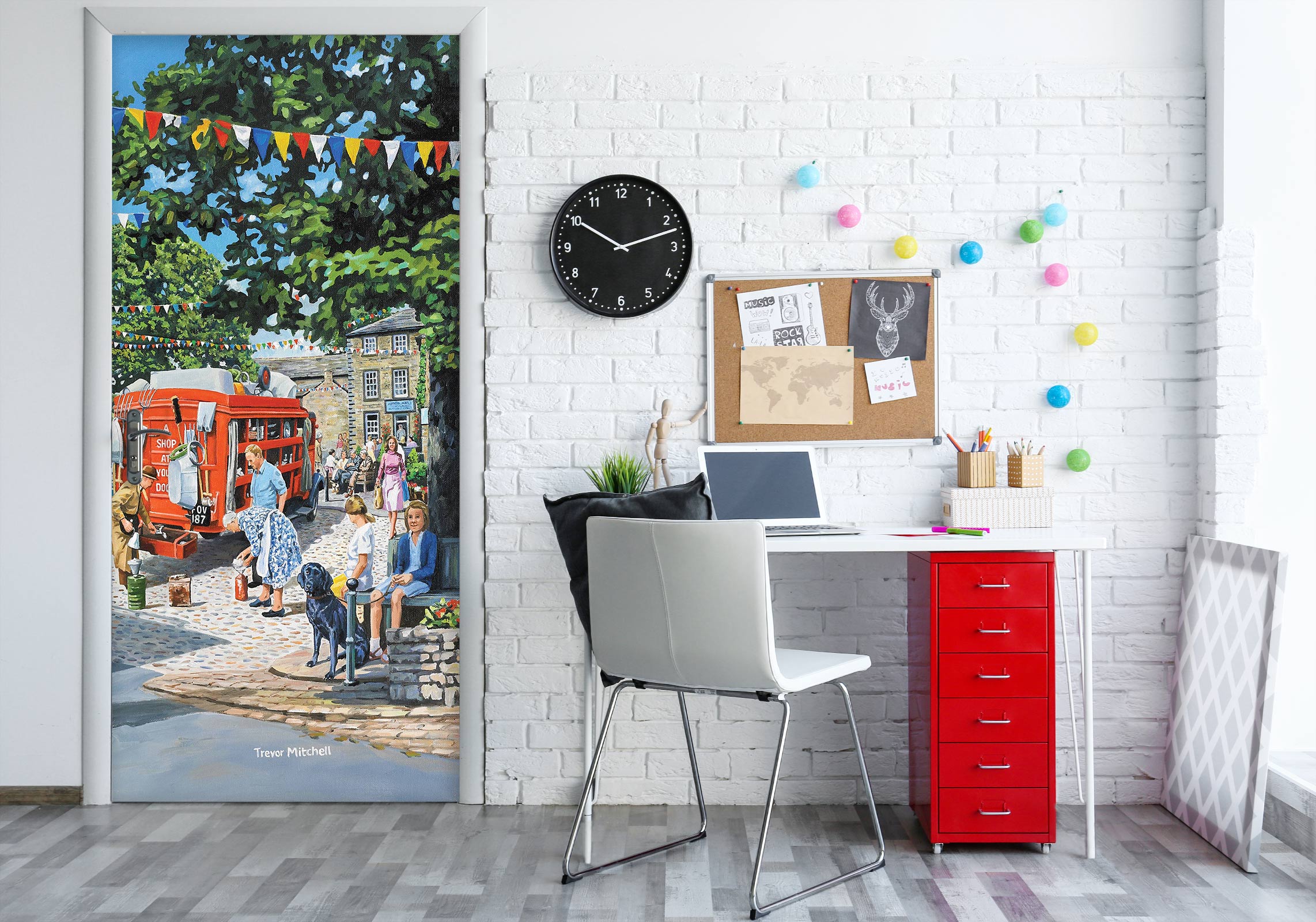 3D Red Bus People 103100 Trevor Mitchell Door Mural