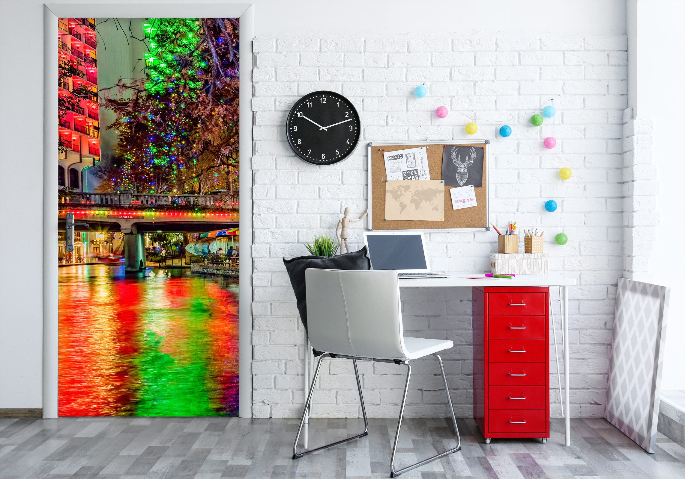 3D Red Blue Light Water Surface 10820 Beth Sheridan Door Mural