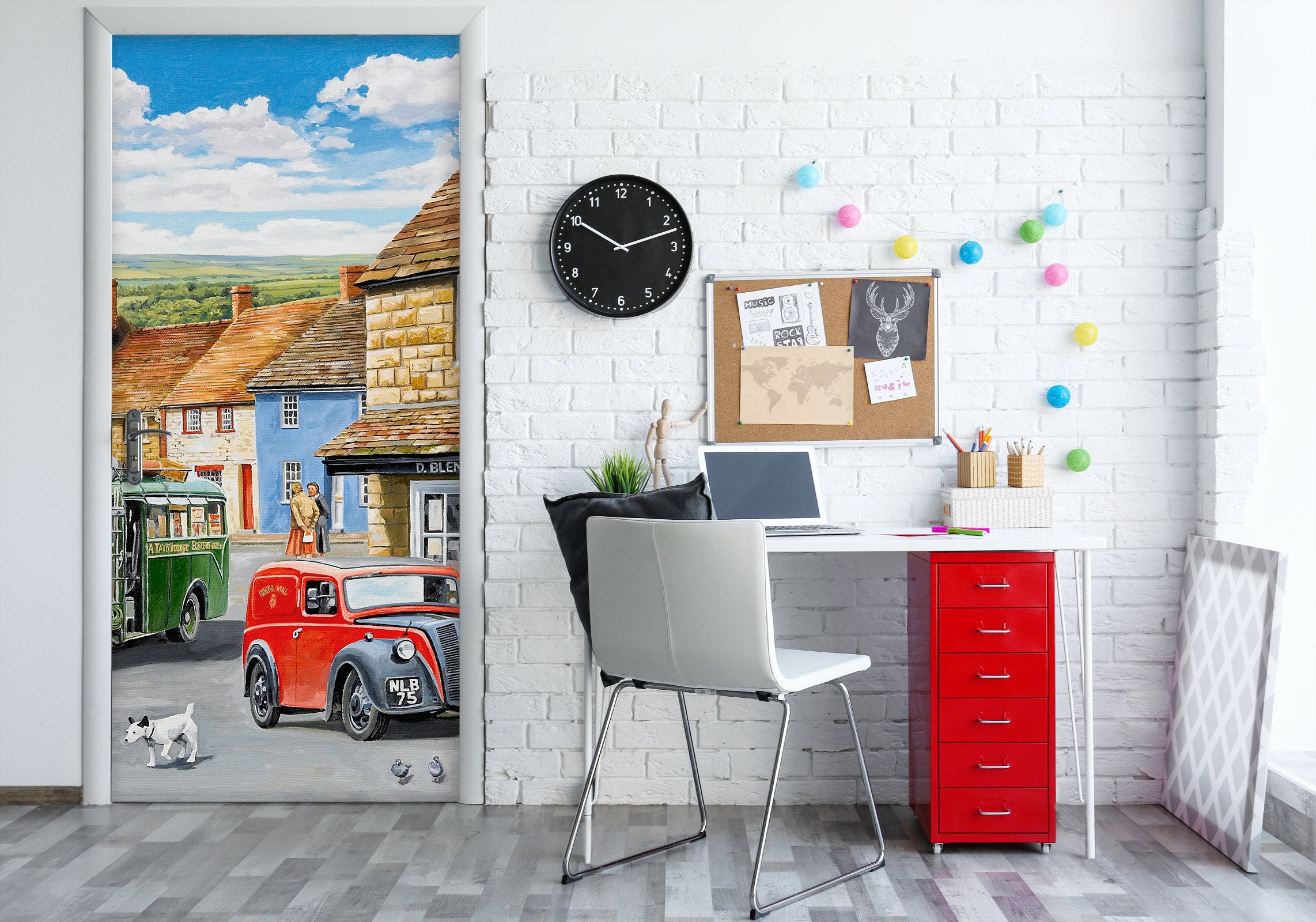 3D Sky House Red Car 103168 Trevor Mitchell Door Mural