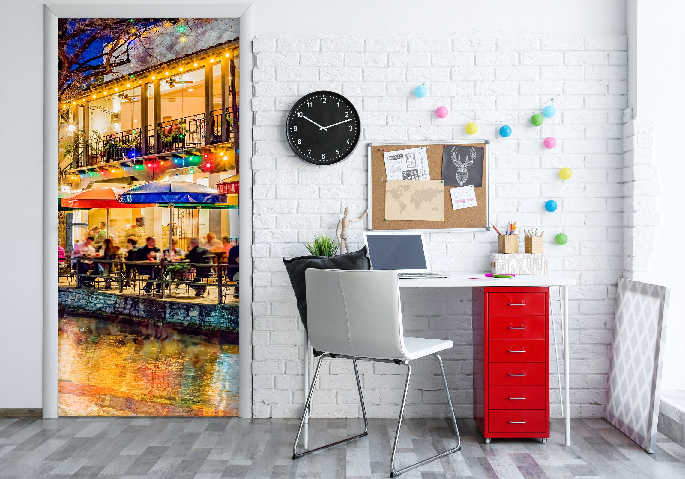 3D Night City Light Riverside 10822 Beth Sheridan Door Mural