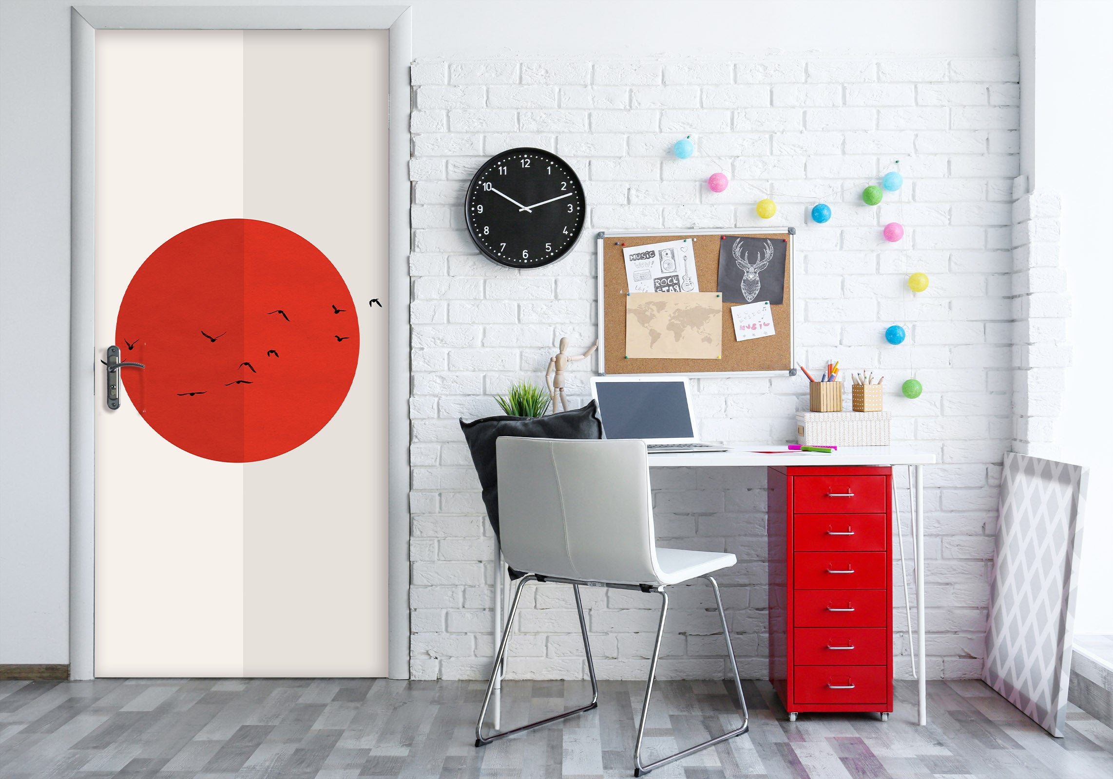 3D Red Sun Bird 10158 Boris Draschoff Door Mural