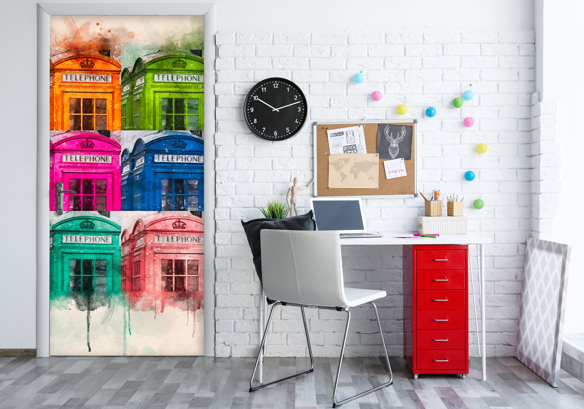 3D Phone Booth Colorful 101193 Assaf Frank Door Mural