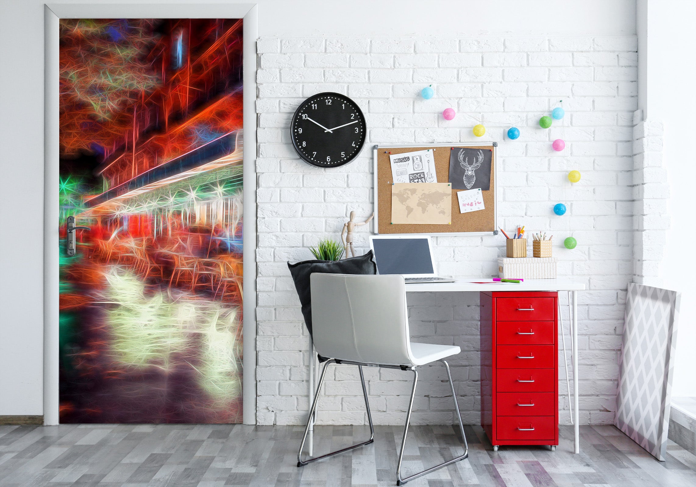 3D Lighting Pattern Table Chairs 10694 Assaf Frank Door Mural