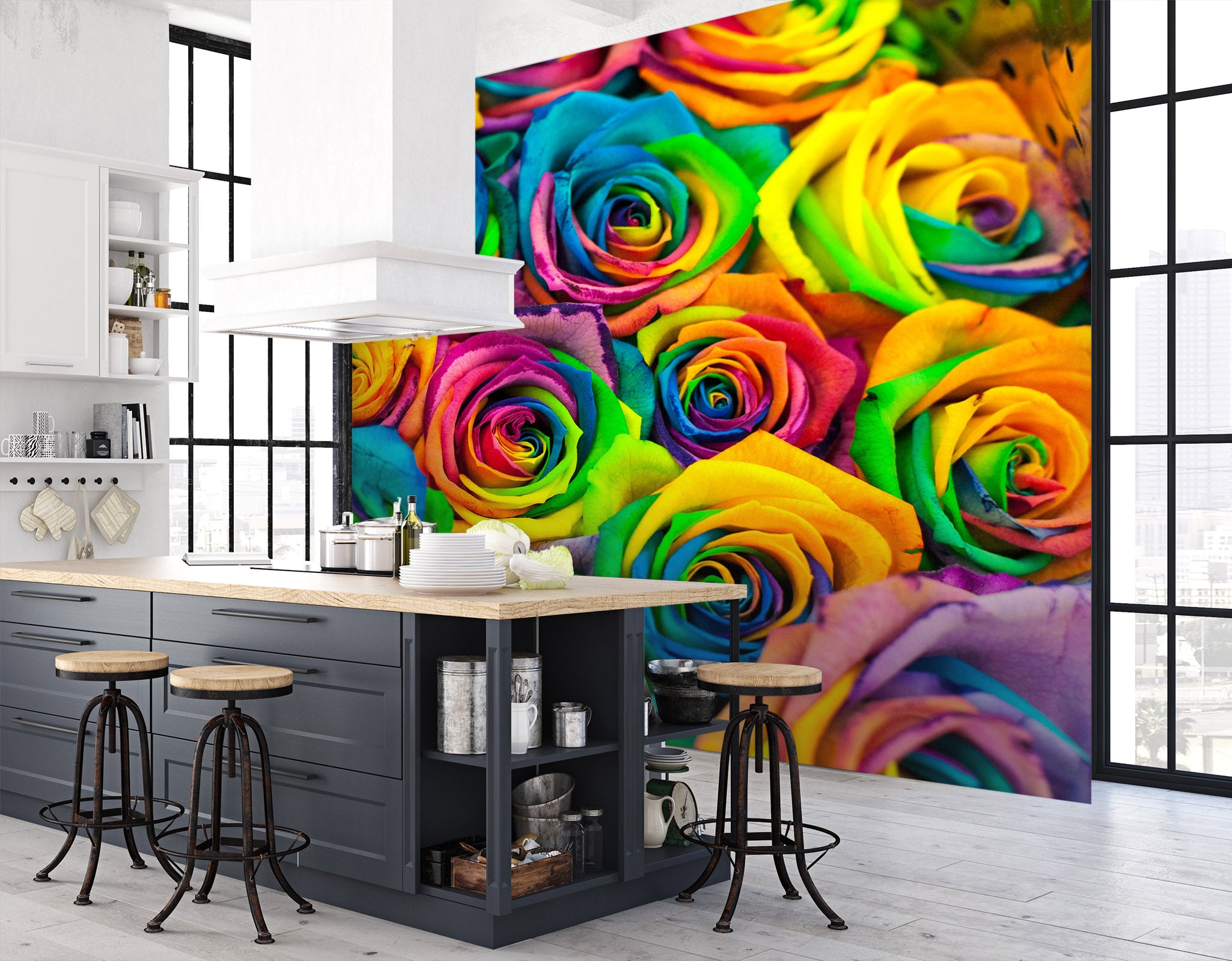 3D Colored Rose 142 Wall Murals