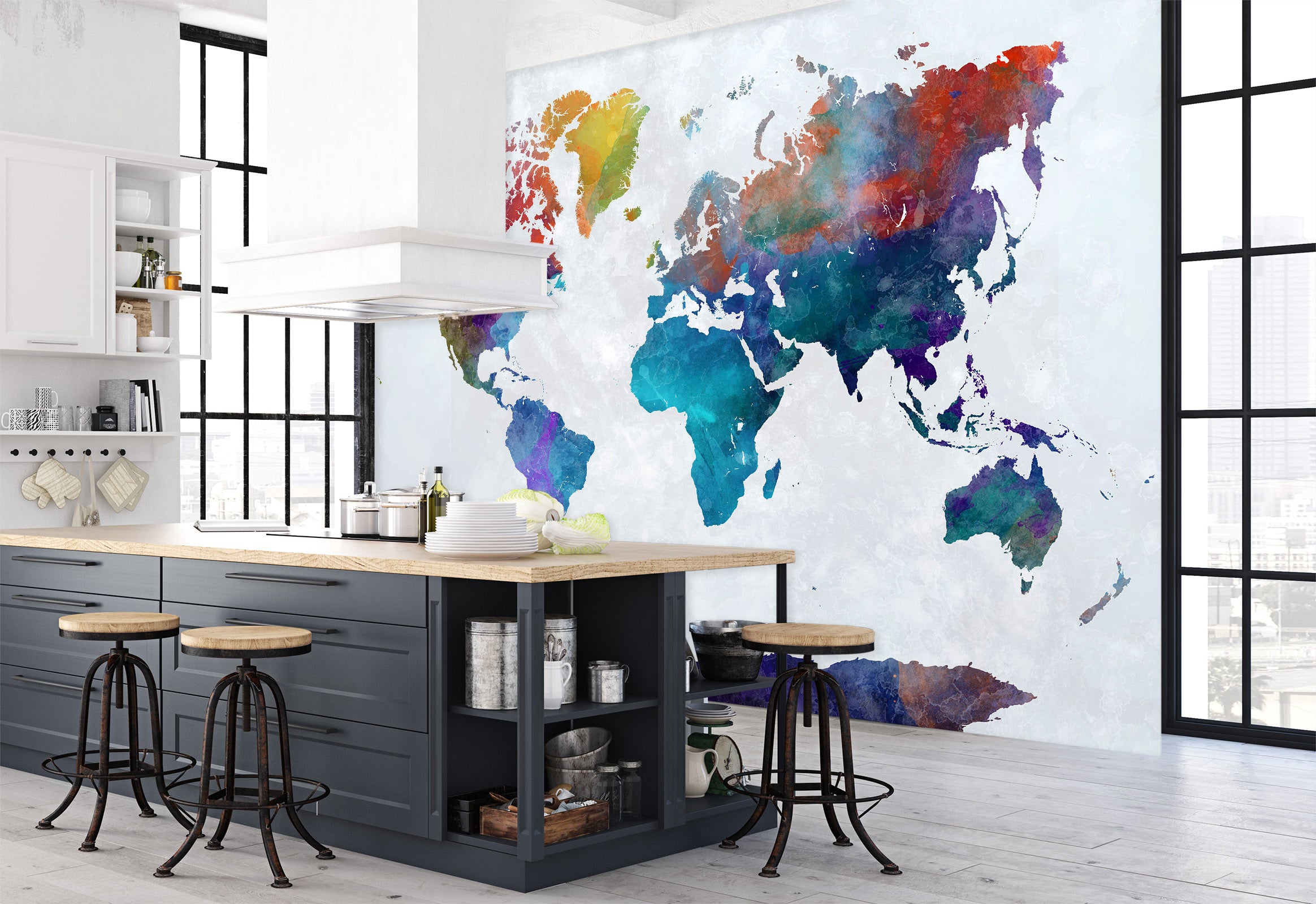 3D Abstract Art 2013 World Map Wall Murals