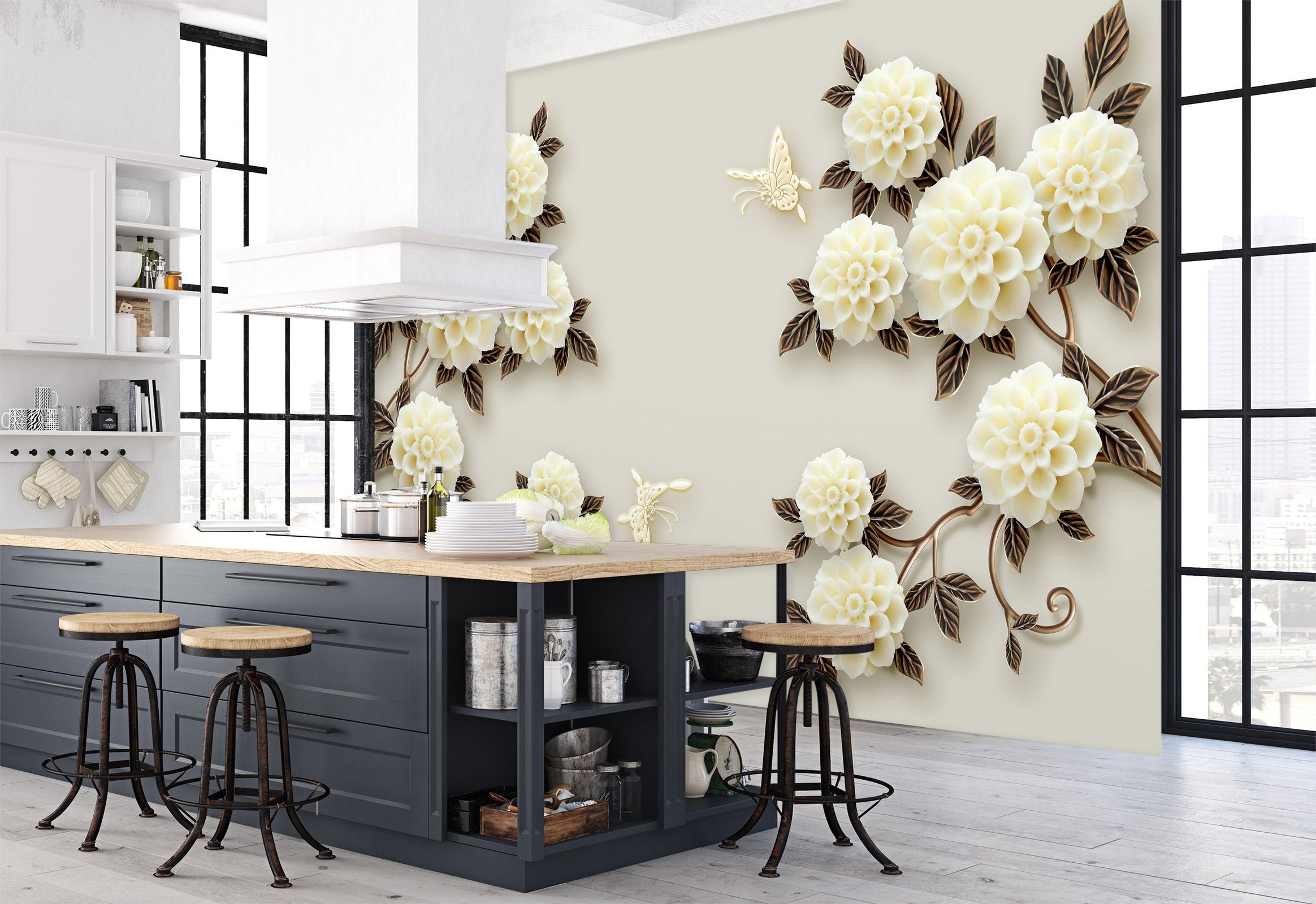 3D White Flowers 1535 Wall Murals