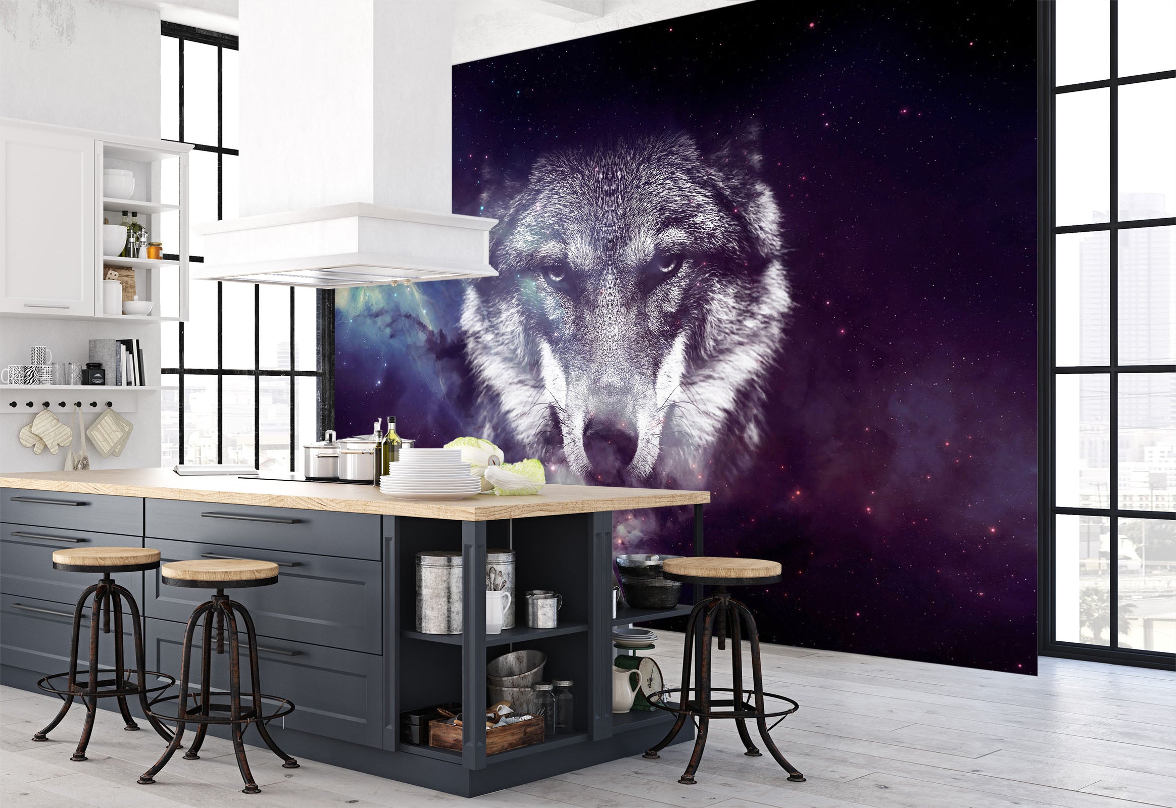 3D Wolf Head Stars 1142 Wall Murals