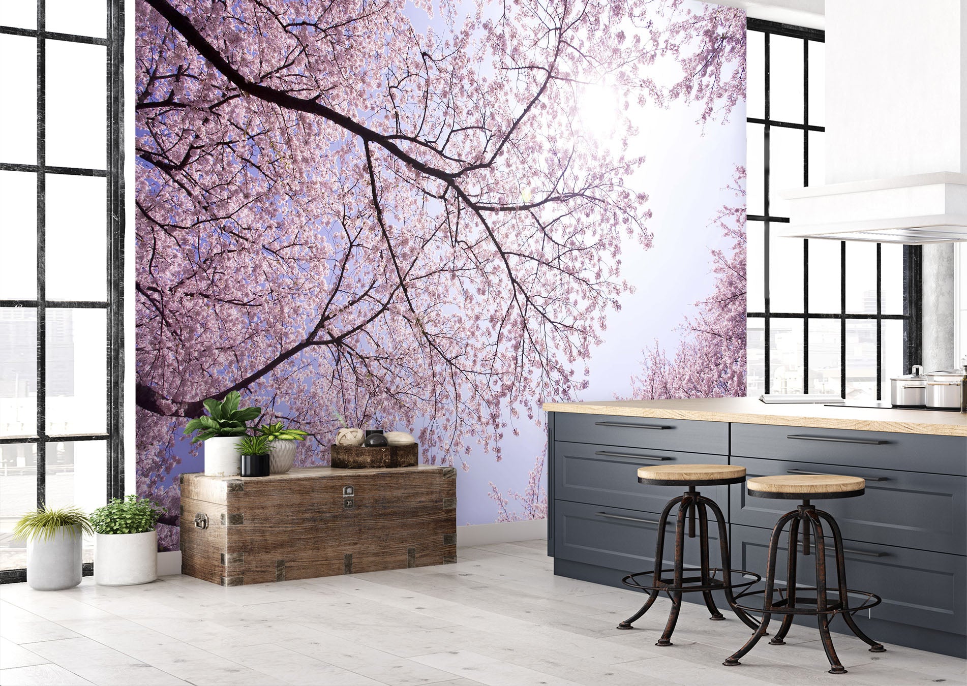 3D Cherry Blossom Ceiling 149 Wall Murals