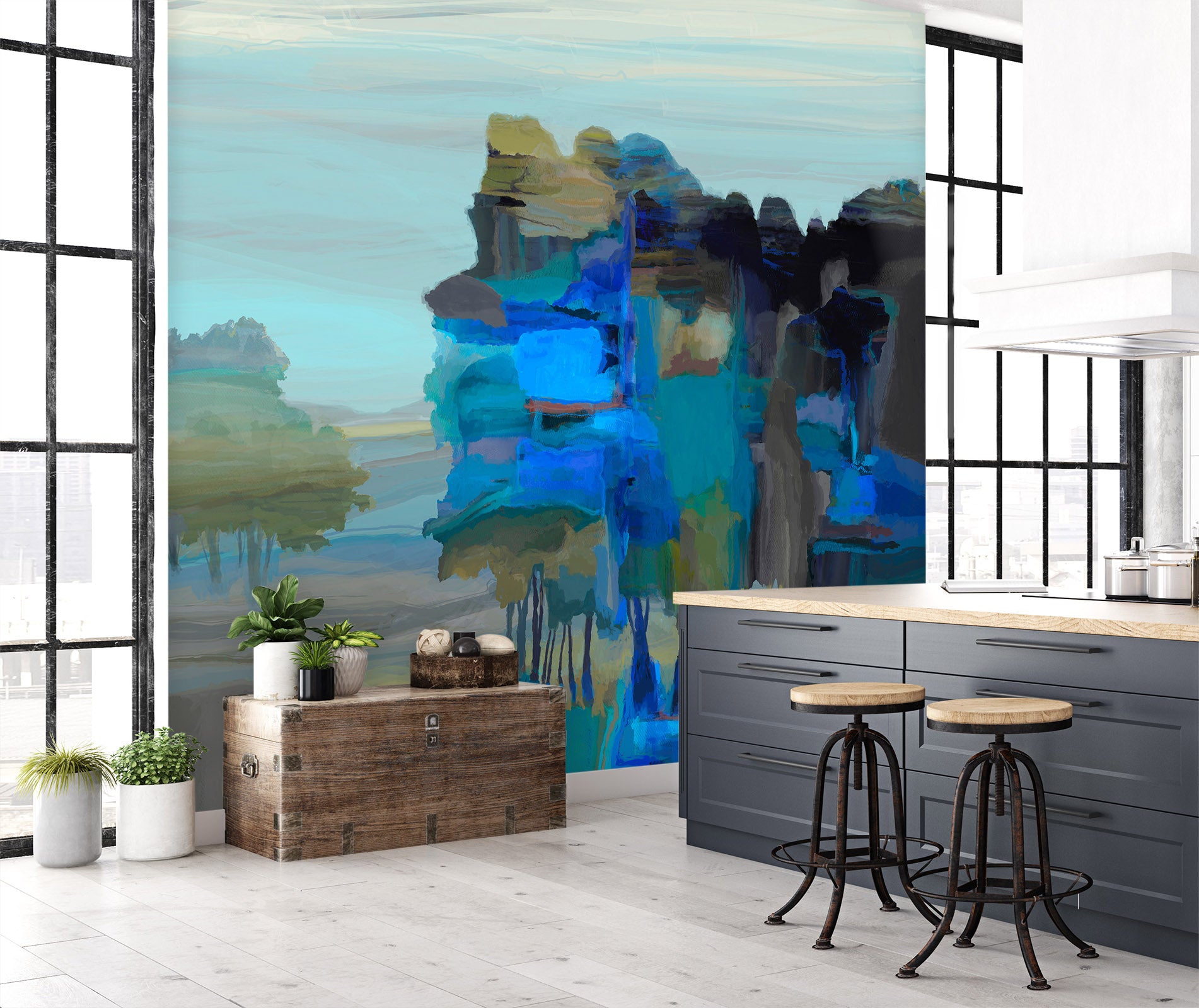 3D Blue Lake 1427 Michael Tienhaara Wall Mural Wall Murals