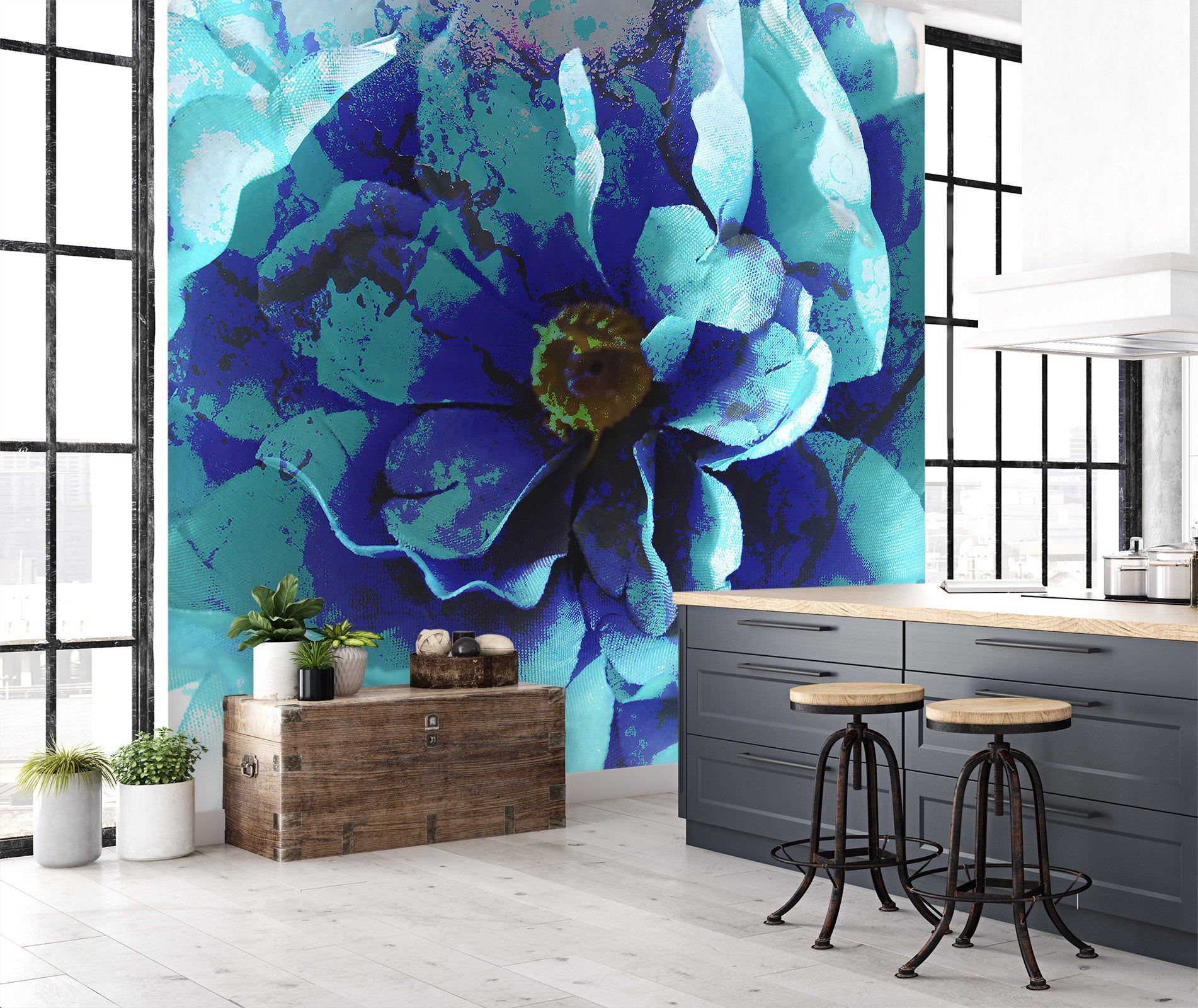 3D Blue Flower 71086 Shandra Smith Wall Mural Wall Murals