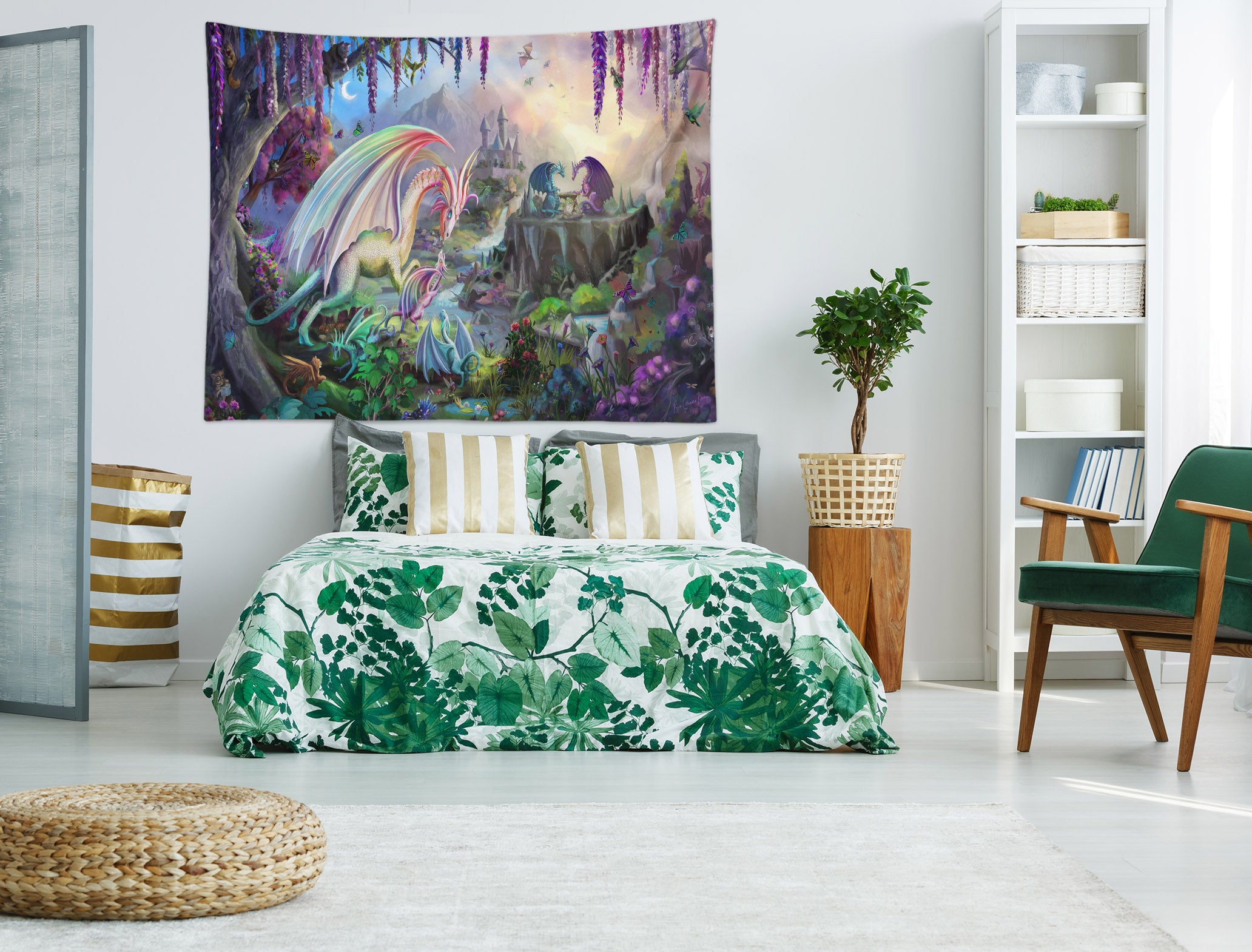 3D Tree Vine Dragon 952 Rose Catherine Khan Tapestry Hanging Cloth Hang