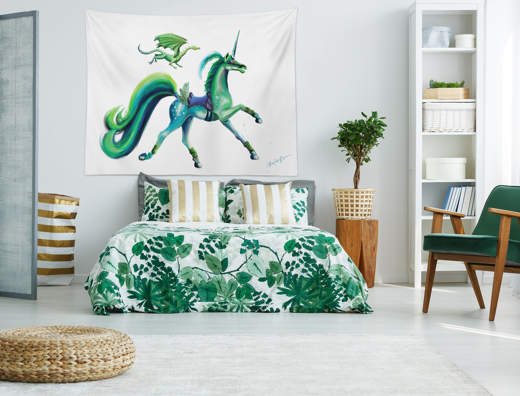 3D Unicorn Dragon 5206 Rose Catherine Khan Tapestry Hanging Cloth Hang