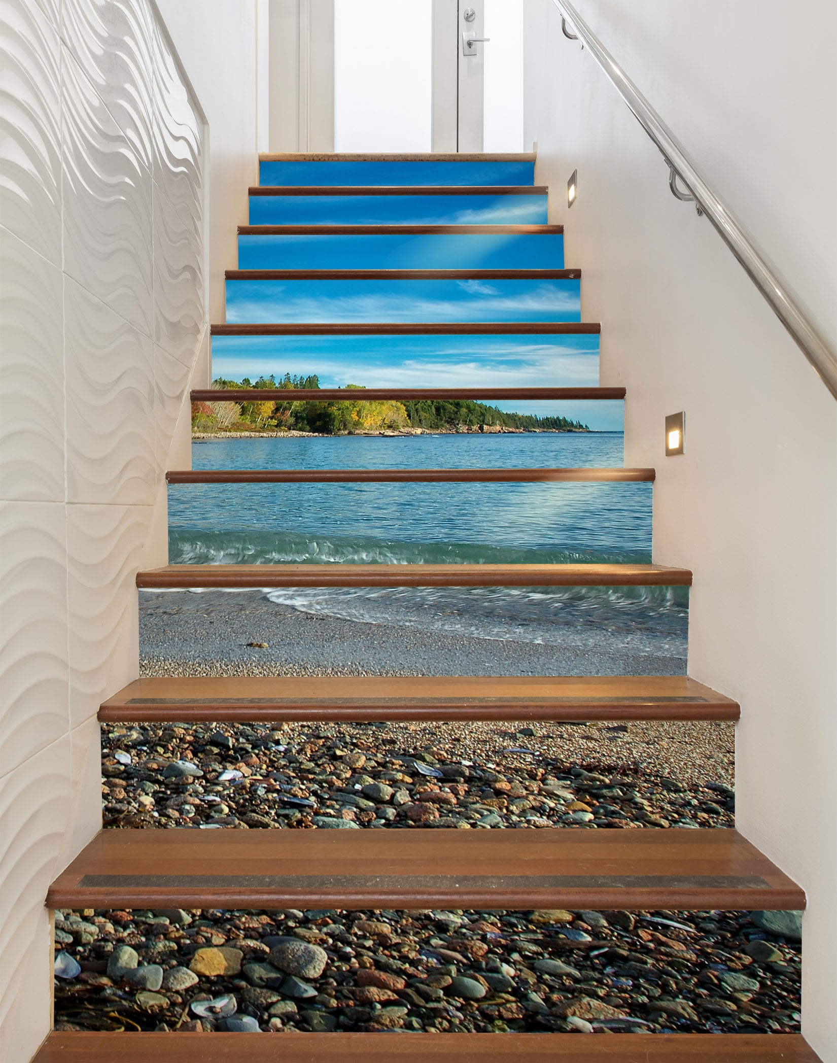3D Seaside Ocean Small Stone 9490 Kathy Barefield Stair Risers