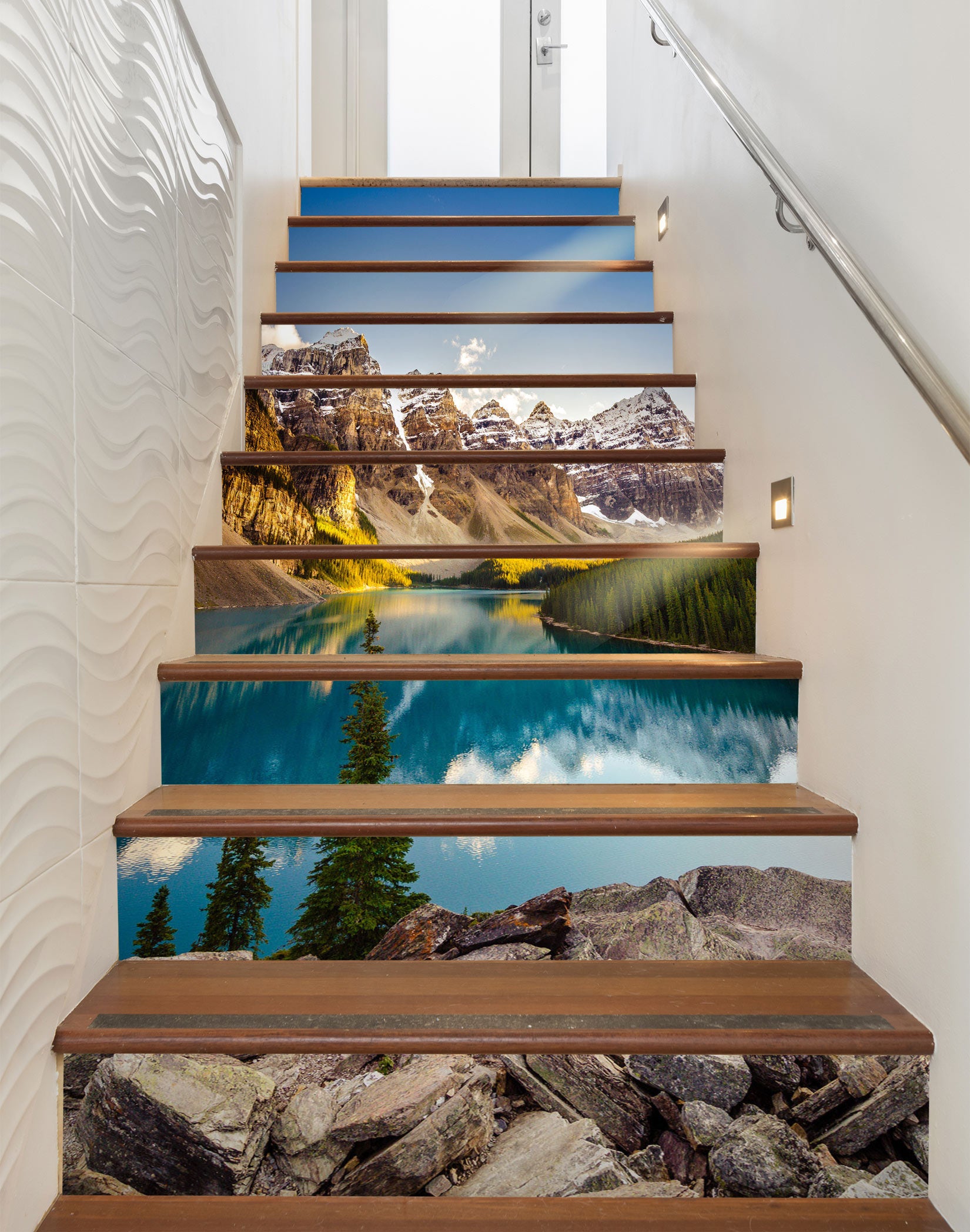 3D Picturesque Distant Mountain Scenery 332 Stair Risers