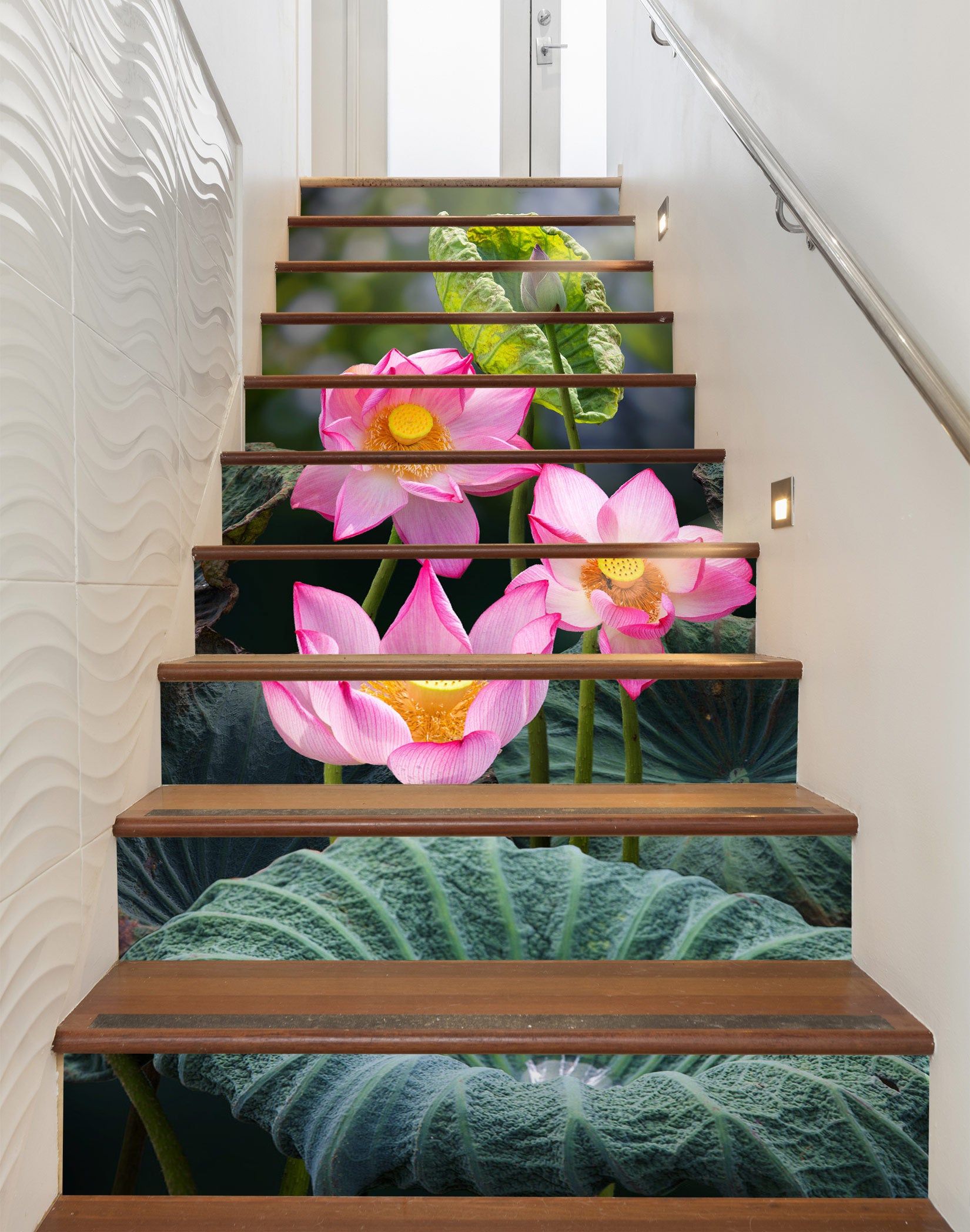 3D Beautiful Pink Lotus 524 Stair Risers