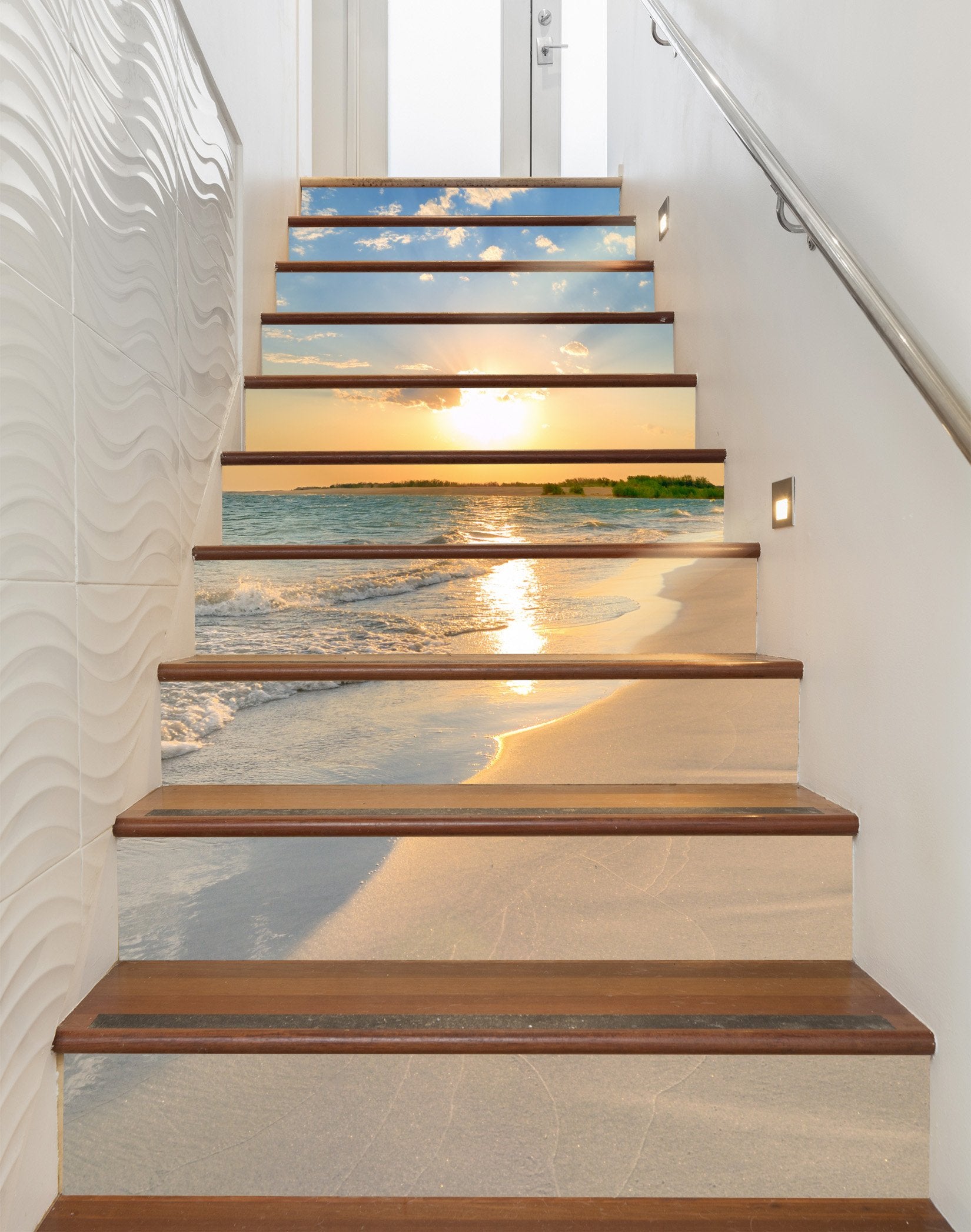 3D Beach Sunset 321 Stair Risers Wallpaper AJ Wallpaper