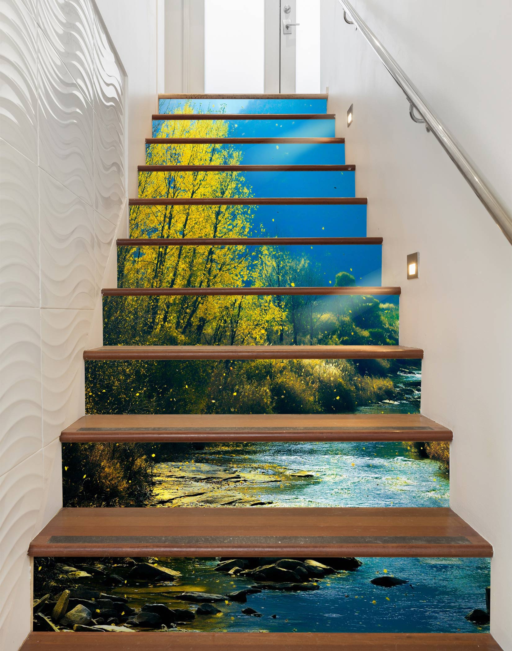 3D Towering Yellow Trees By The River 178 Stair Risers