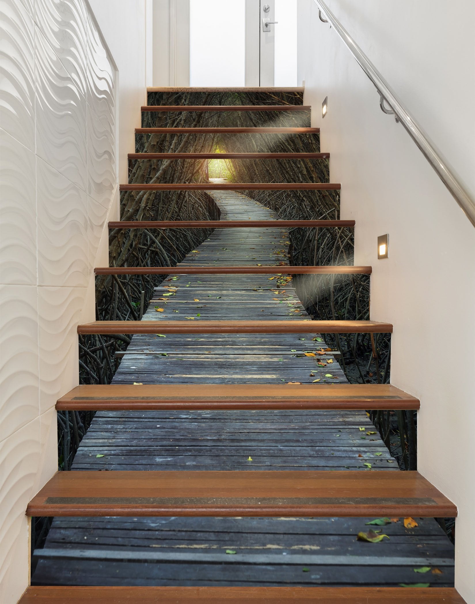 3D Bare Trees Wood Path 1557 Stair Risers Wallpaper AJ Wallpaper