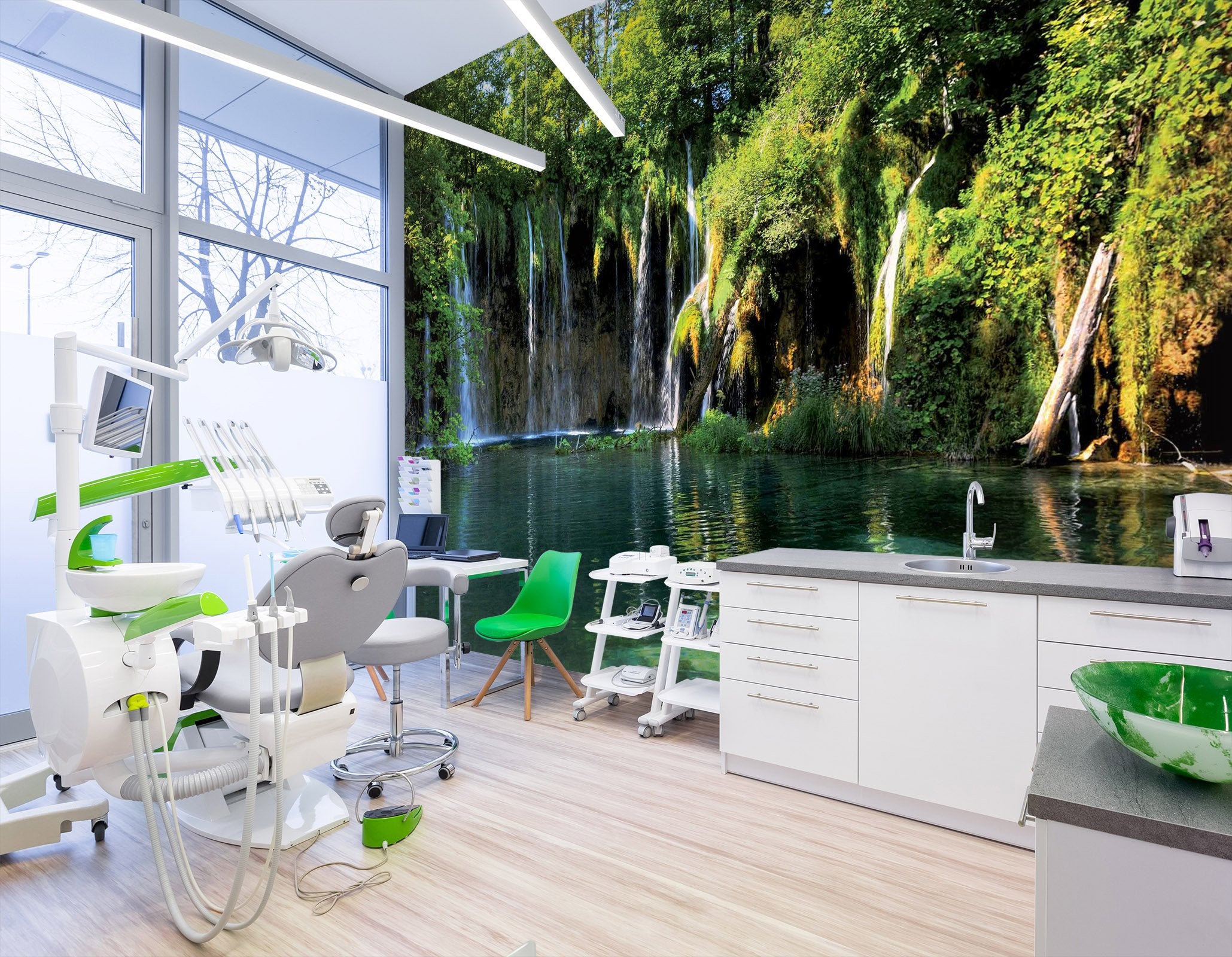 3D waterfall and trees 02 Wall Murals Wallpaper AJ Wallpaper