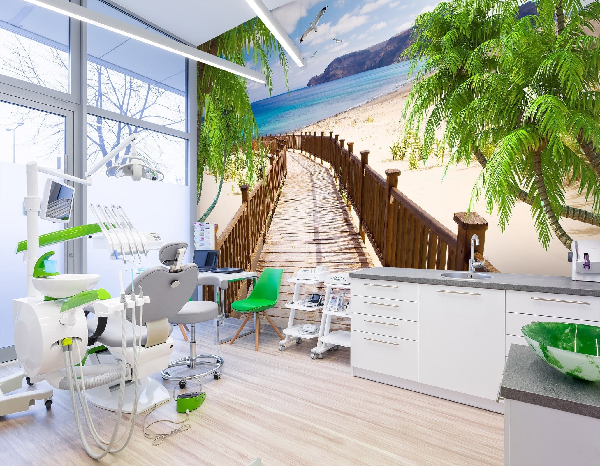 3D Wooden bridge with beach 18 Wall Murals Wallpaper AJ Wallpaper