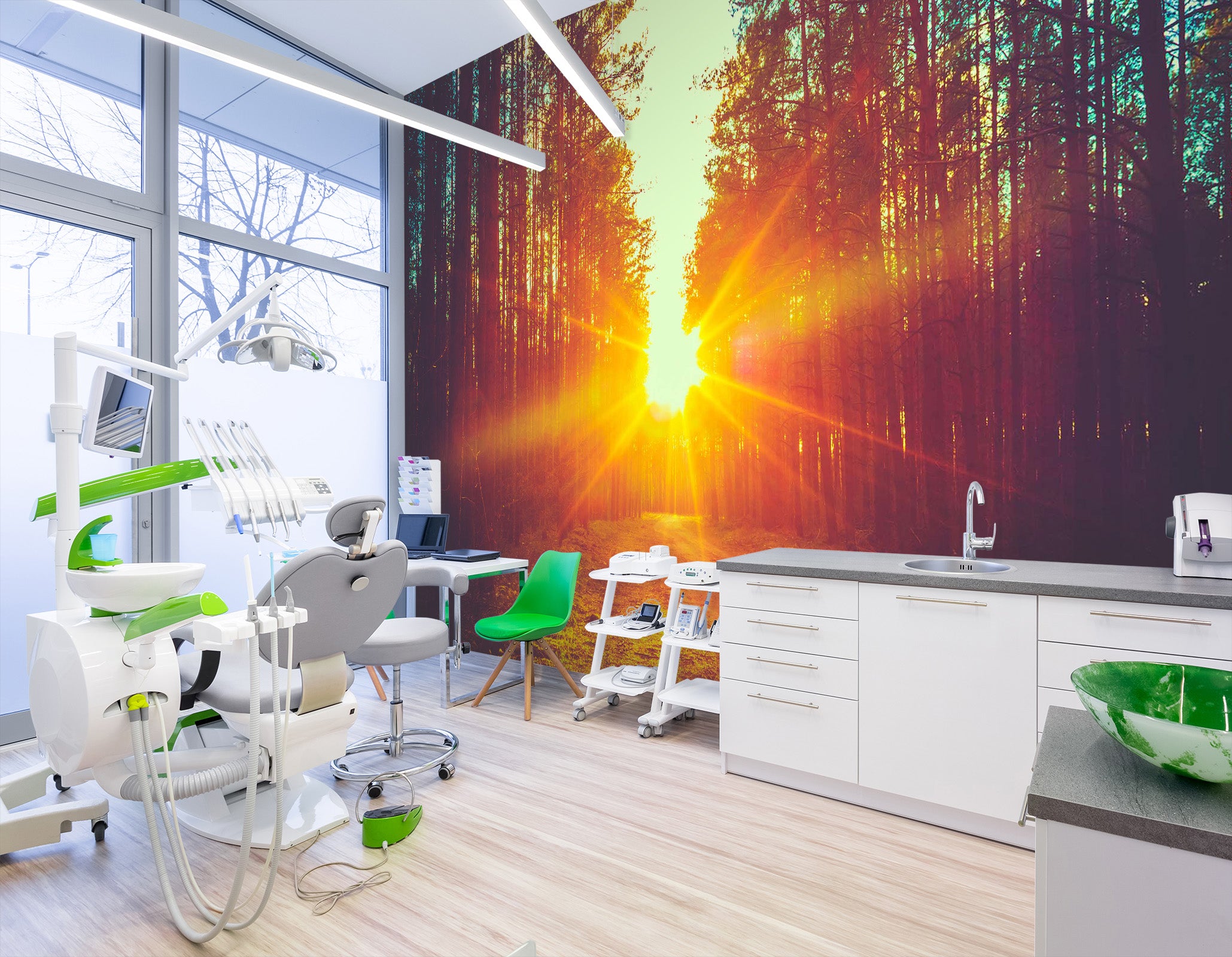 3D Sunset Forest 051 Wall Murals