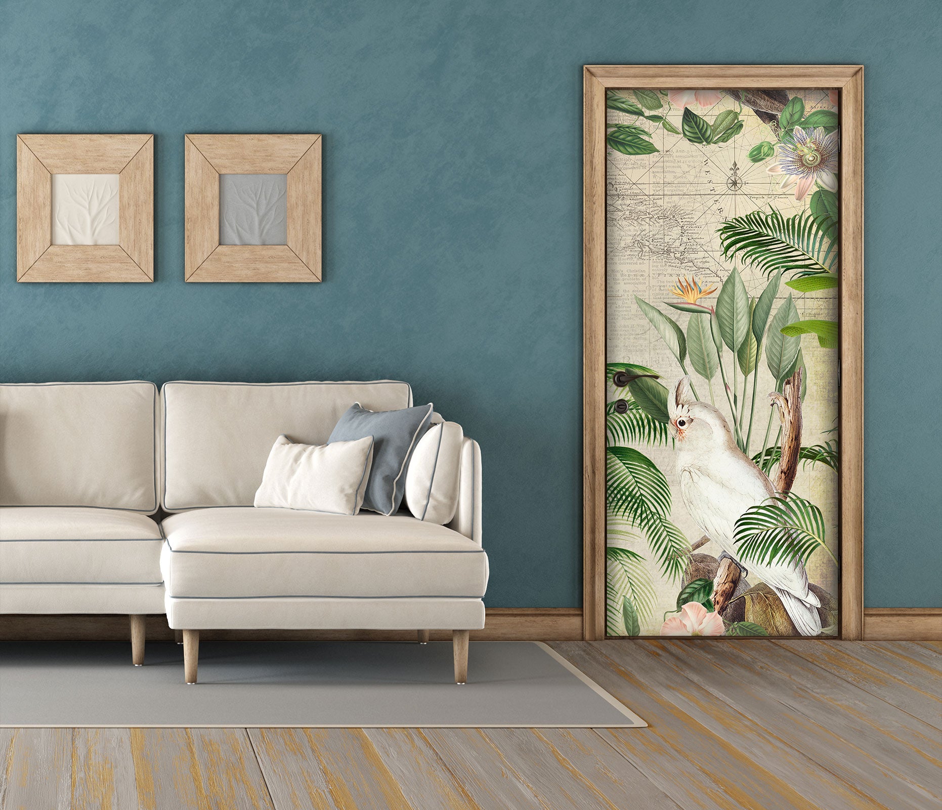 3D Leaves White Bird 11958 Andrea Haase Door Mural