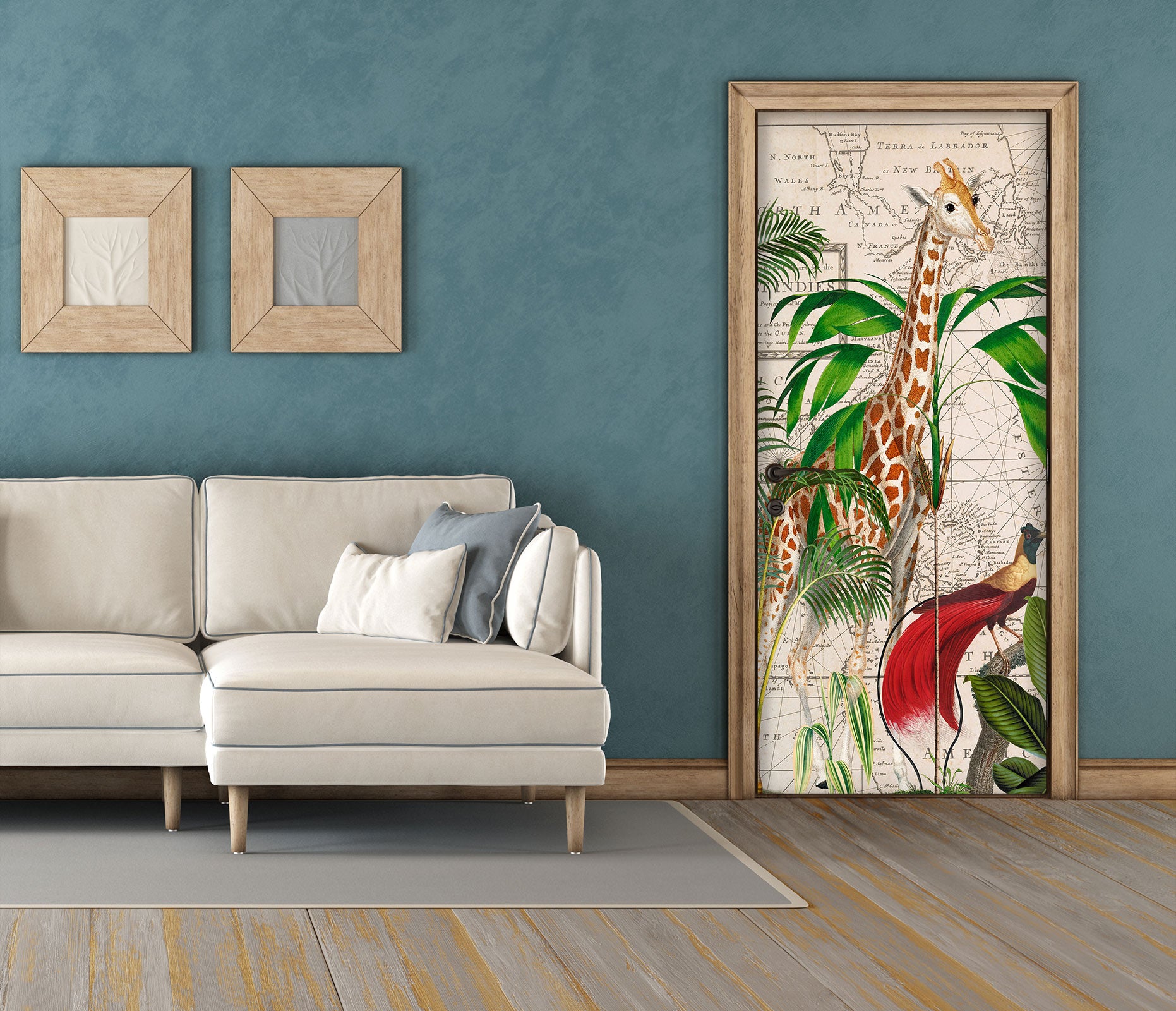 3D Leaves Giraffe Red Bird 11959 Andrea Haase Door Mural