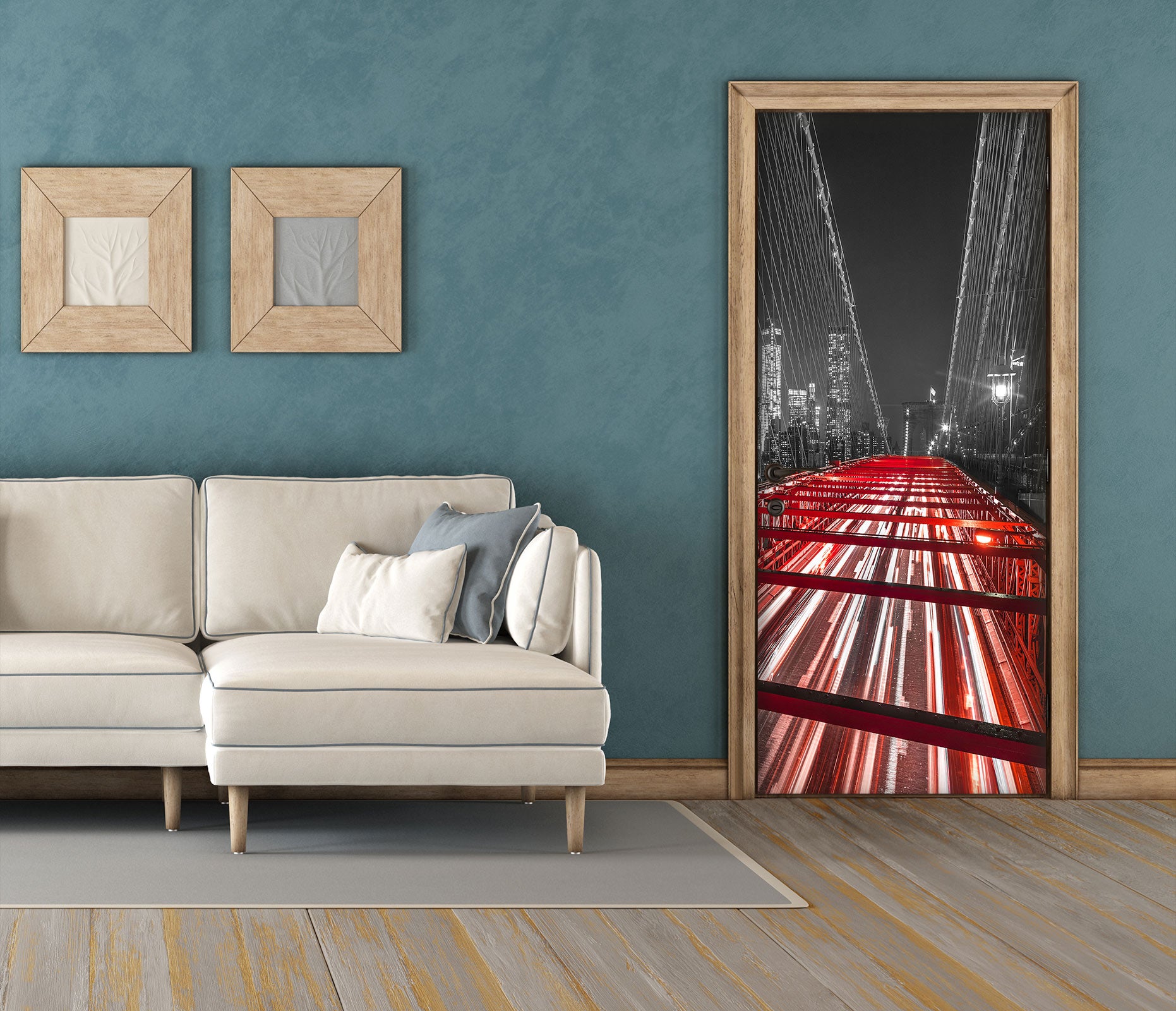 3D Red Light Bridge 10707 Assaf Frank Door Mural