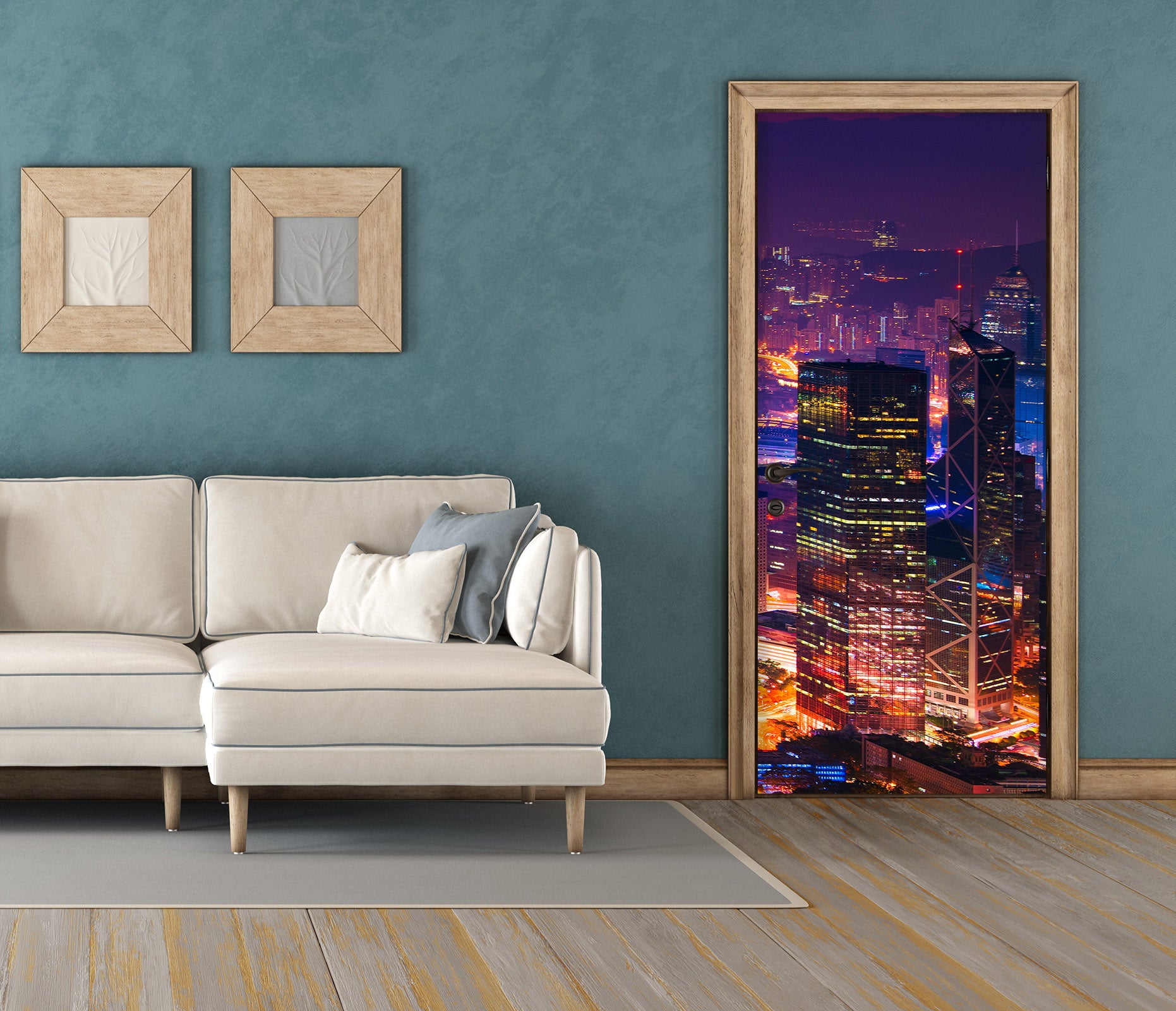 3D Night Colored Lights Building 119115 Marco Carmassi Door Mural