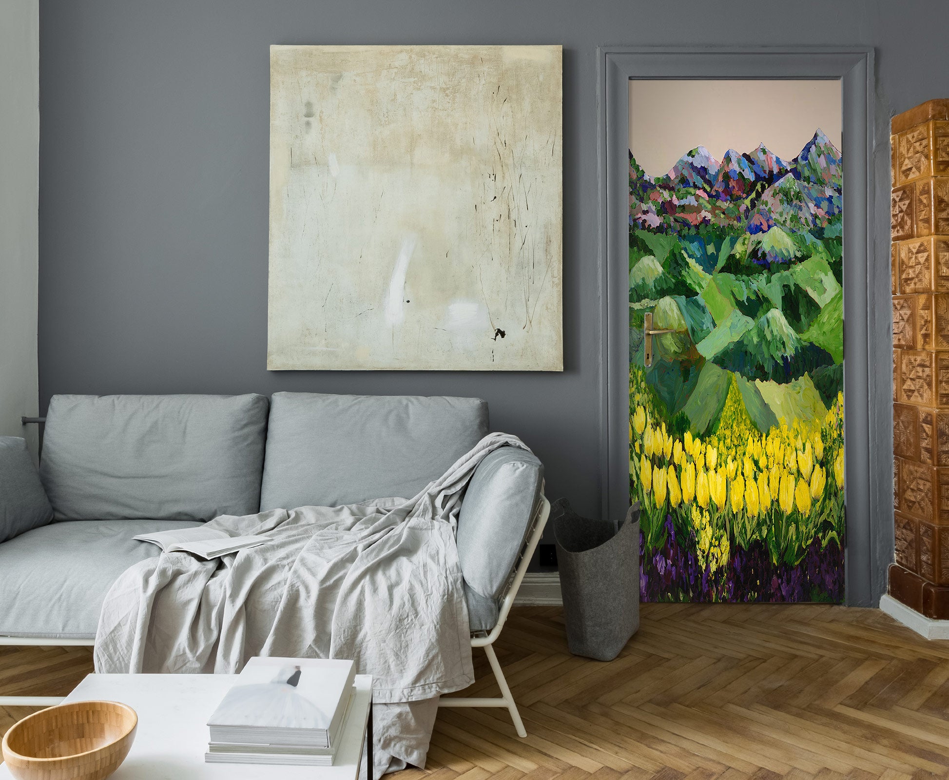 3D Meadow Hillside Yellow Tulips 9344 Allan P. Friedlander Door Mural