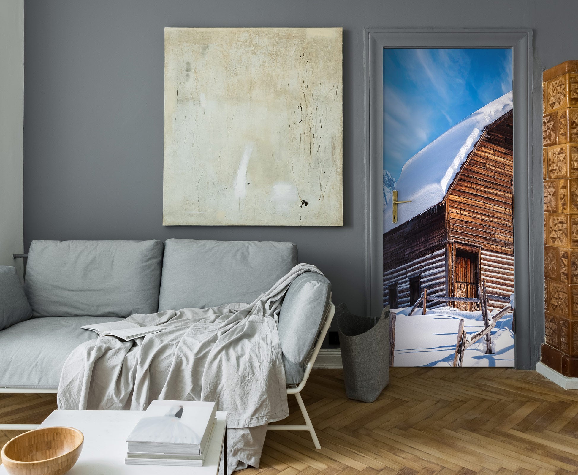 3D Snow Chalet 10856 Beth Sheridan Door Mural