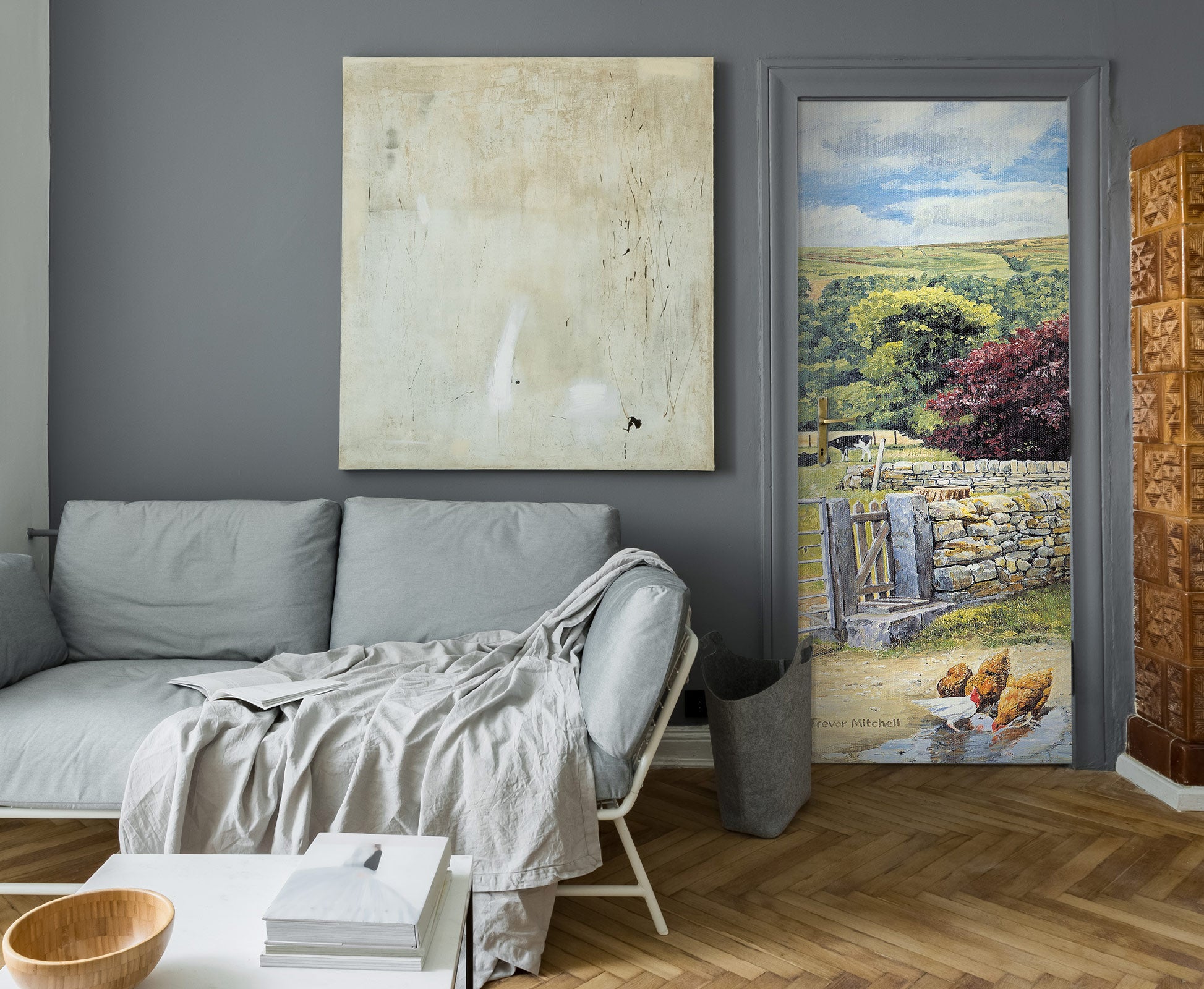 3D Chicken Hillside Trees 103159 Trevor Mitchell Door Mural