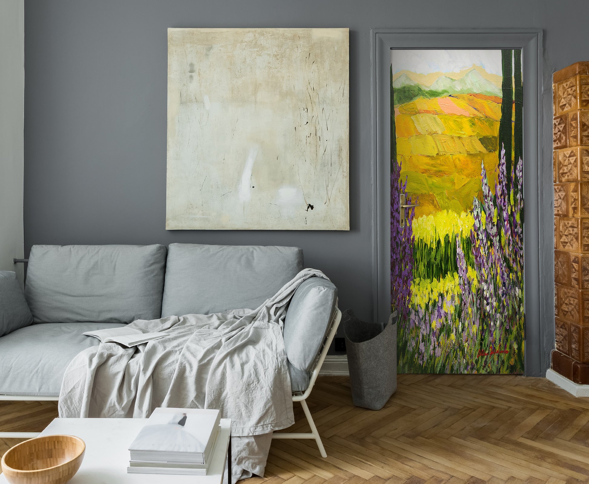 3D Purple Flower Bushes Field 93178 Allan P. Friedlander Door Mural