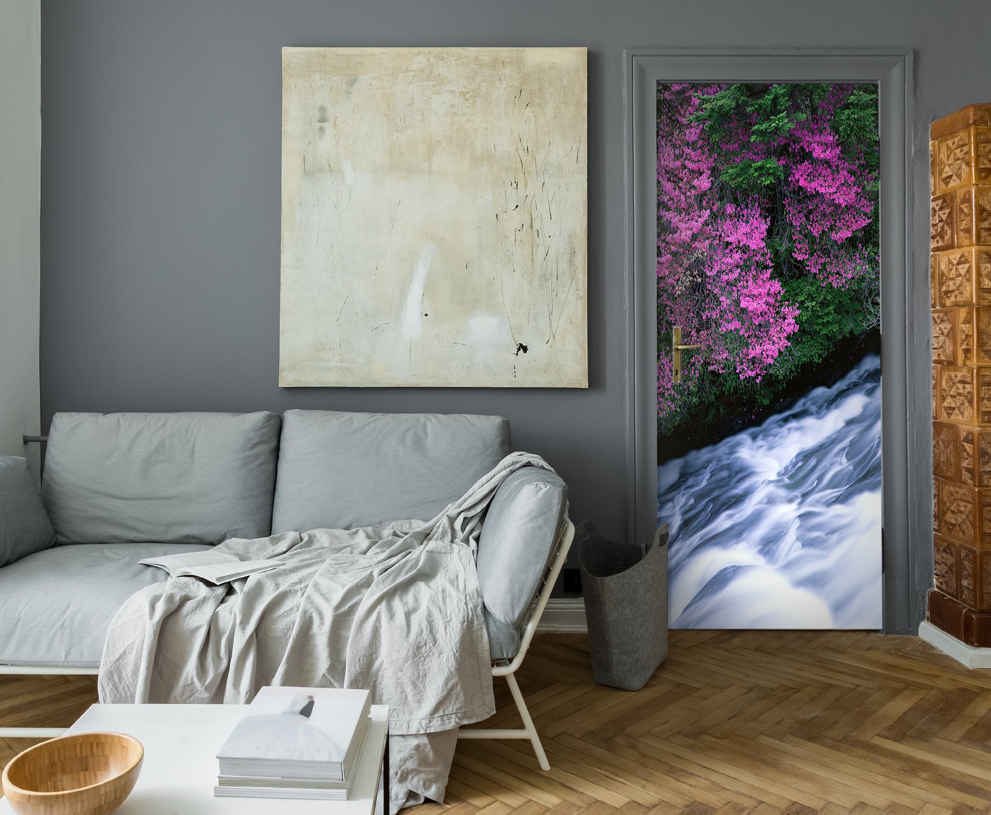 3D Purple Flower River 041 Door Mural