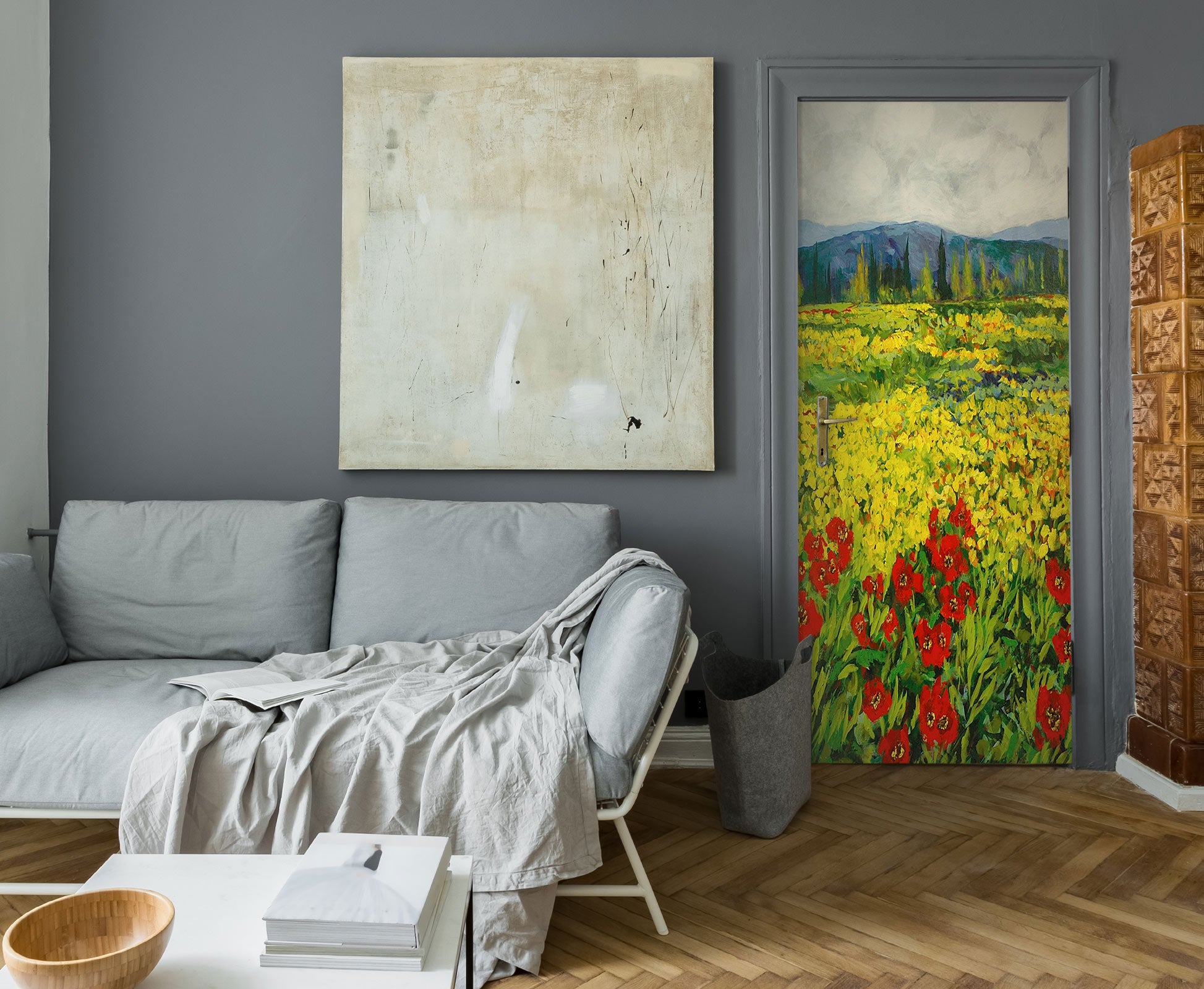 3D Yellow Red Flowers Painting 9337 Allan P. Friedlander Door Mural