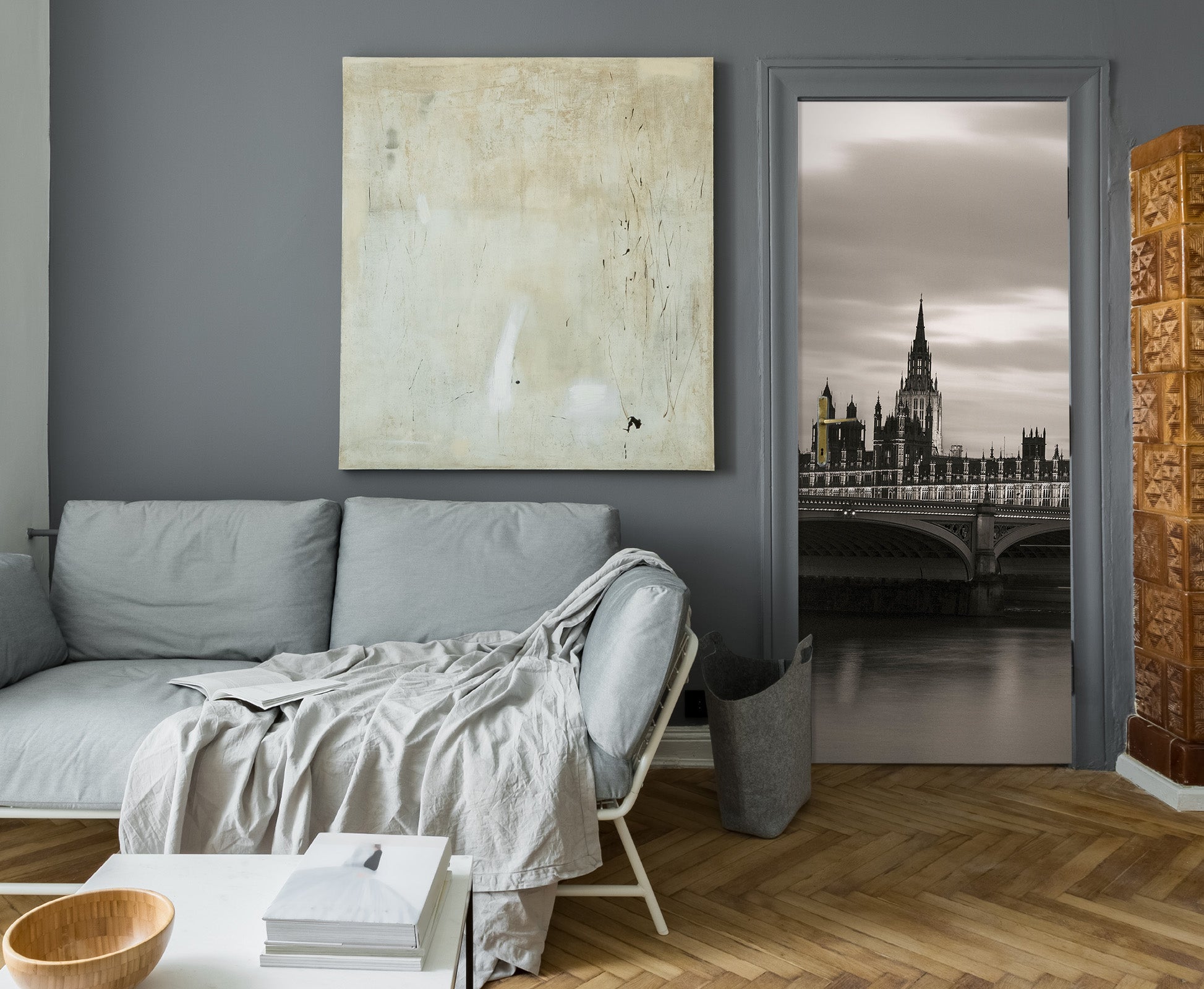 3D Gray Building Bridge 101124 Assaf Frank Door Mural